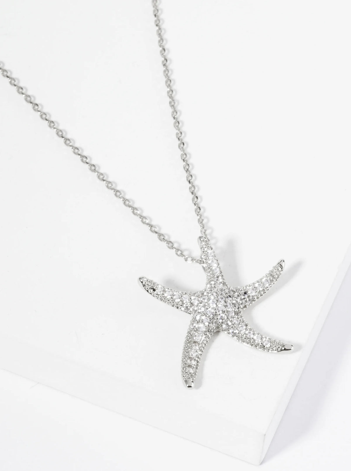 18K Gold Dipped Pave Set CZ 1 Inch Starfish Sea Star Pendant Necklace