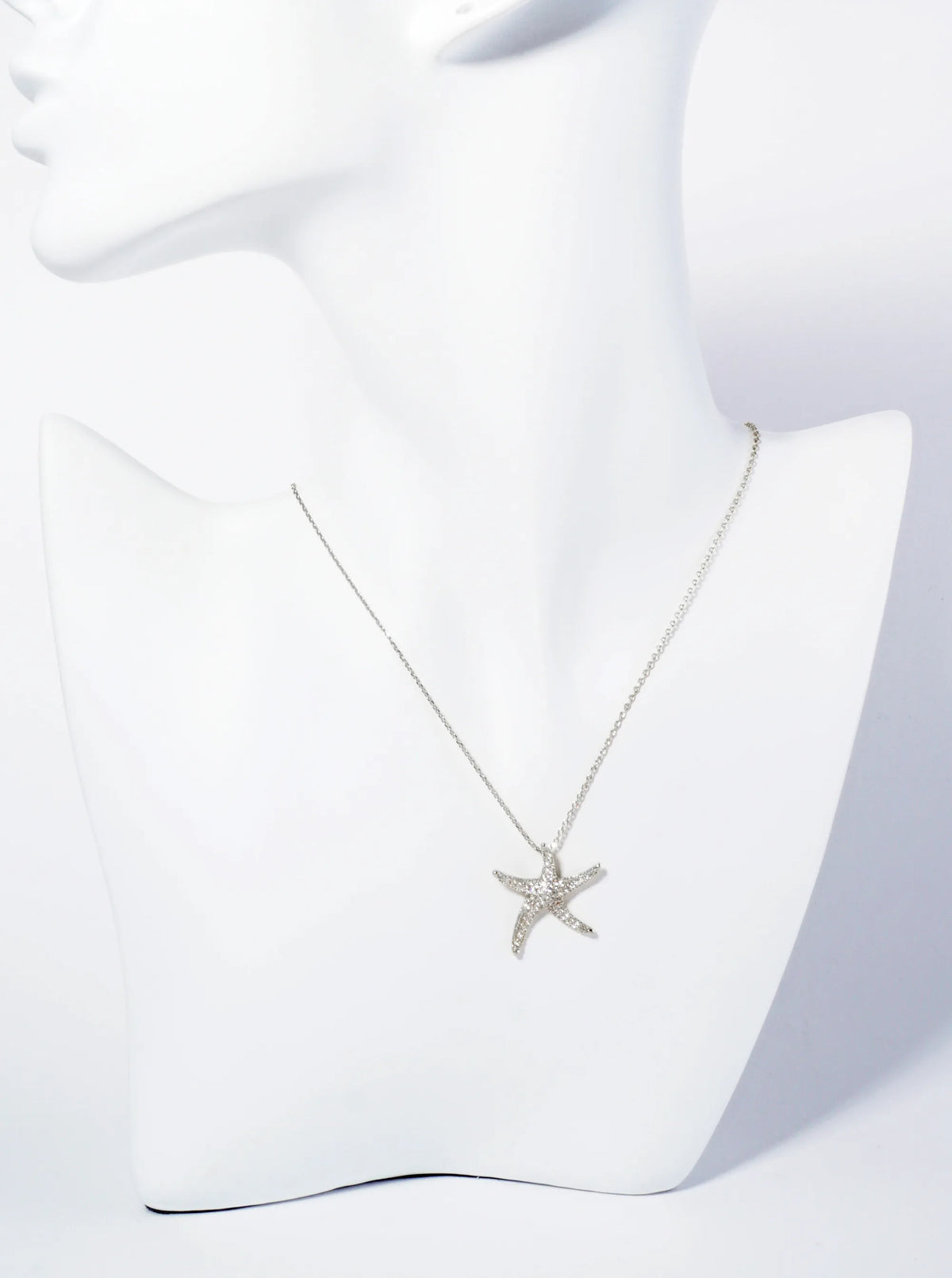 18K Gold Dipped Pave Set CZ 1 Inch Starfish Sea Star Pendant Necklace
