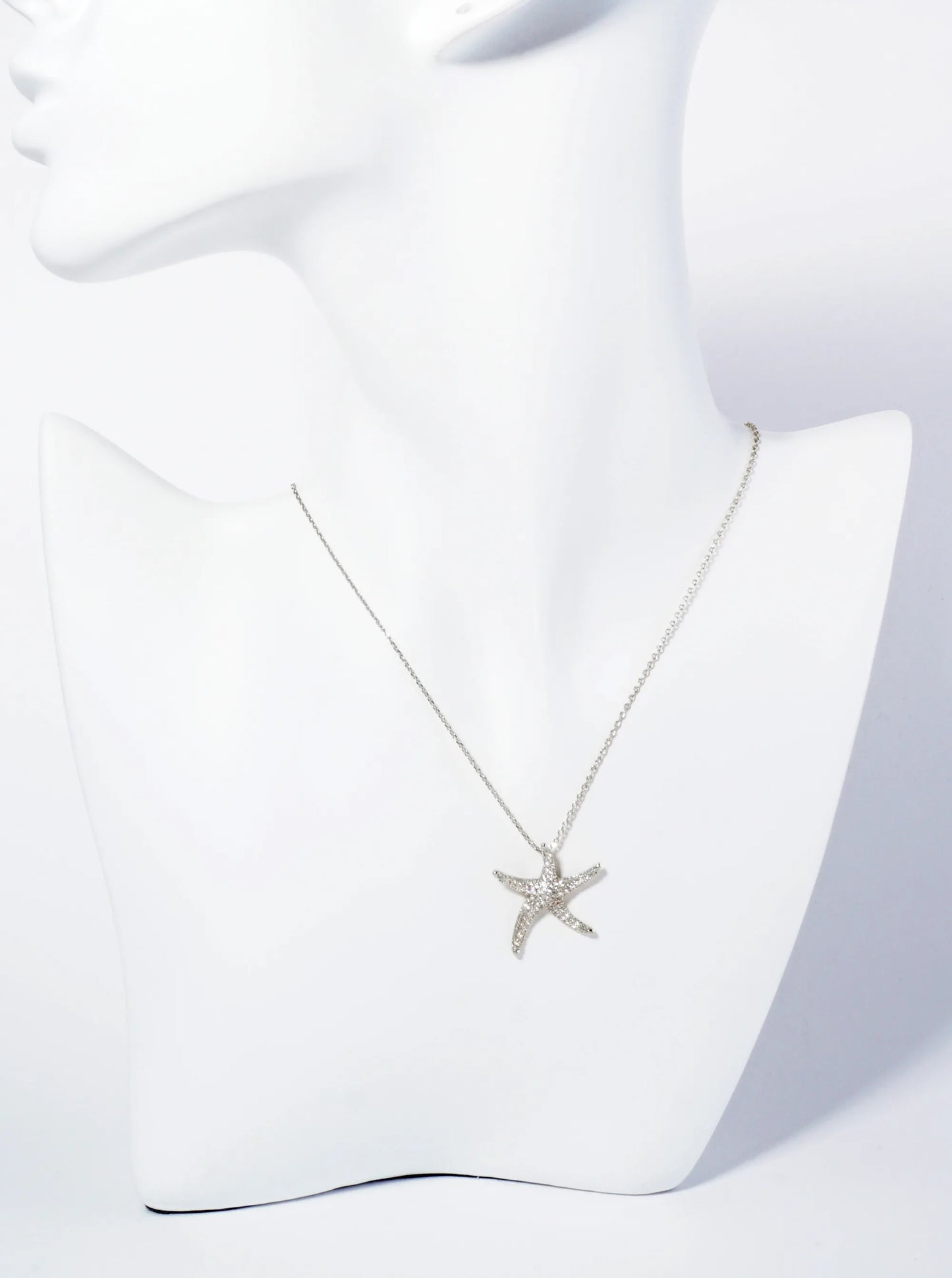 18K Gold Dipped Pave Set CZ 1 Inch Starfish Sea Star Pendant Necklace