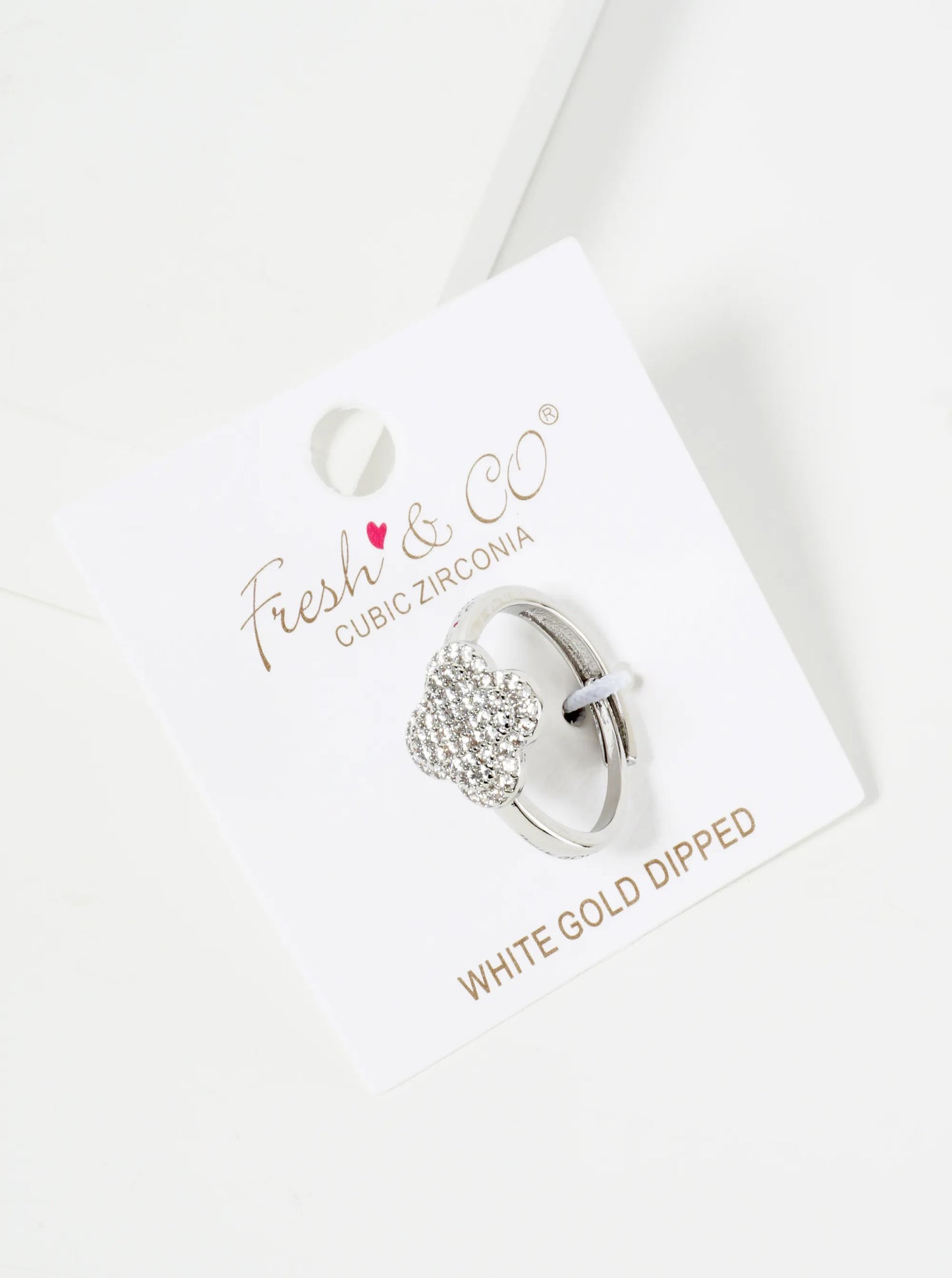 18K Gold Dipped Pave Set CZ 12mm Quatrefoil Adjustable Ring
