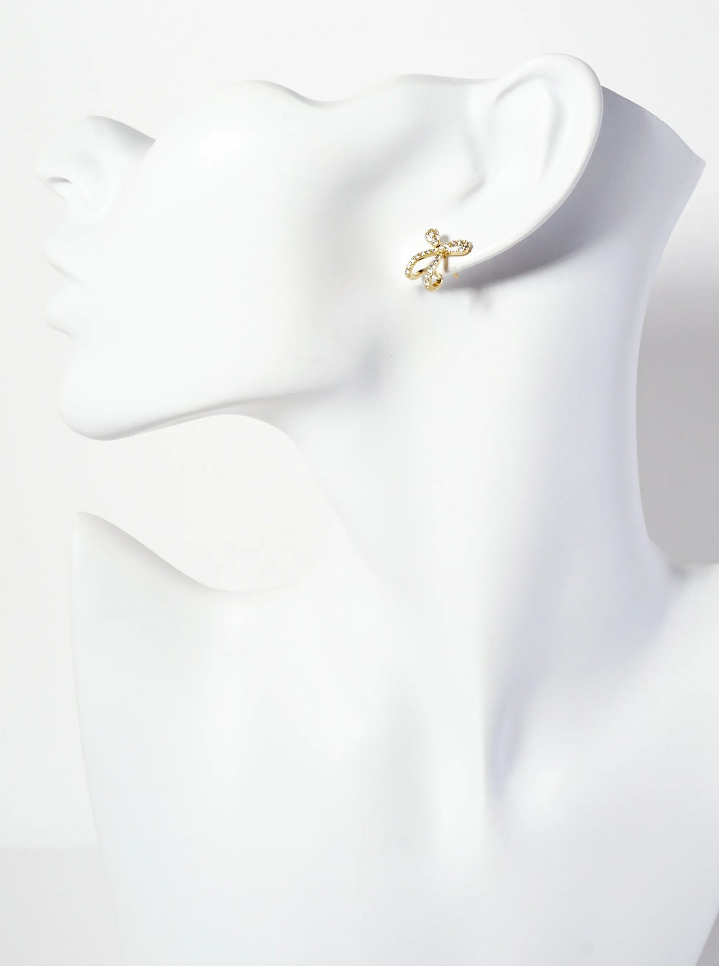 18K-Gold-Dipped Pave-Set CZ 15mm Bow Open Huggie Hoop Earrings