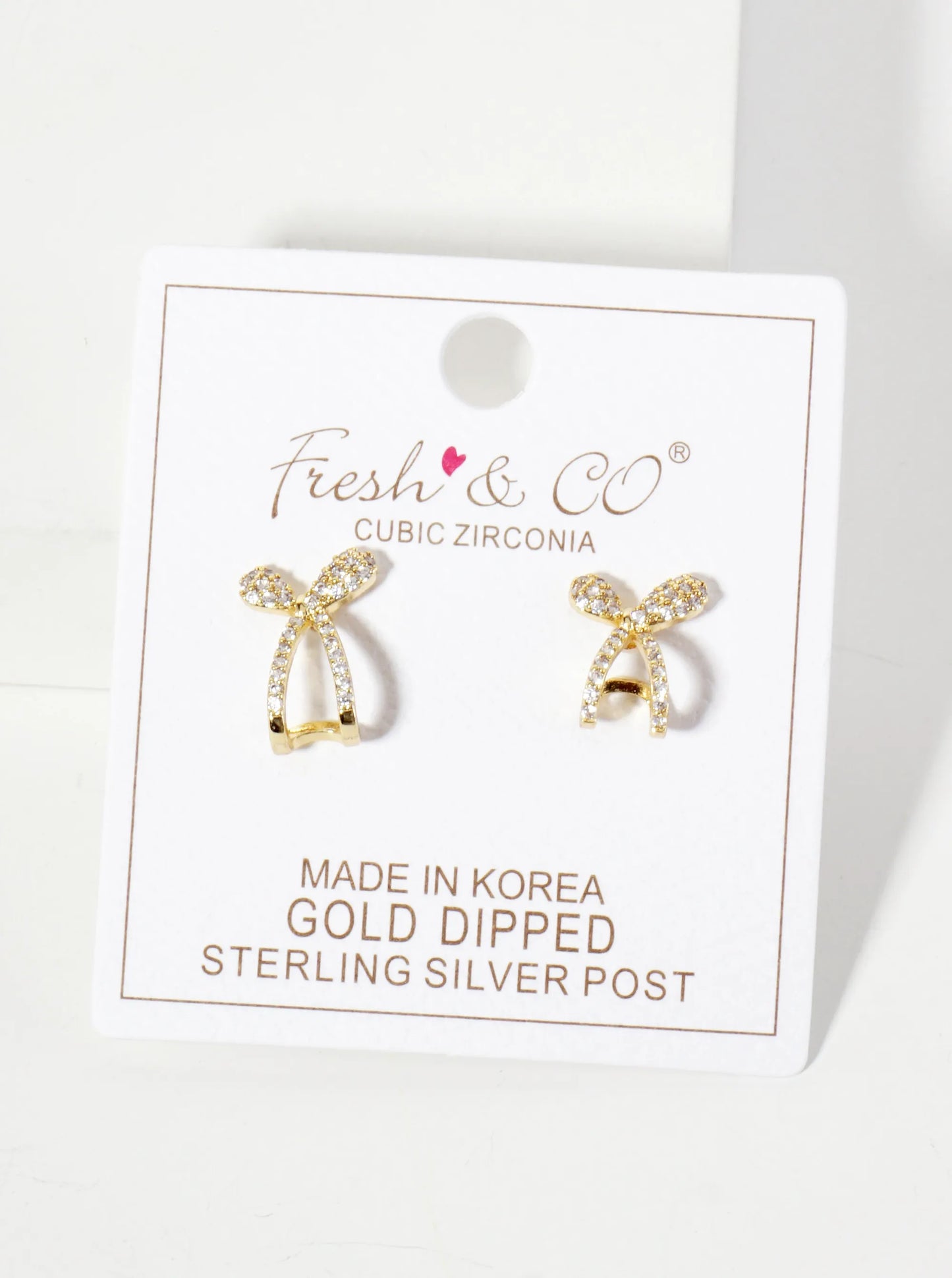 18K-Gold-Dipped Pave-Set CZ 15mm Bow Open Huggie Hoop Earrings