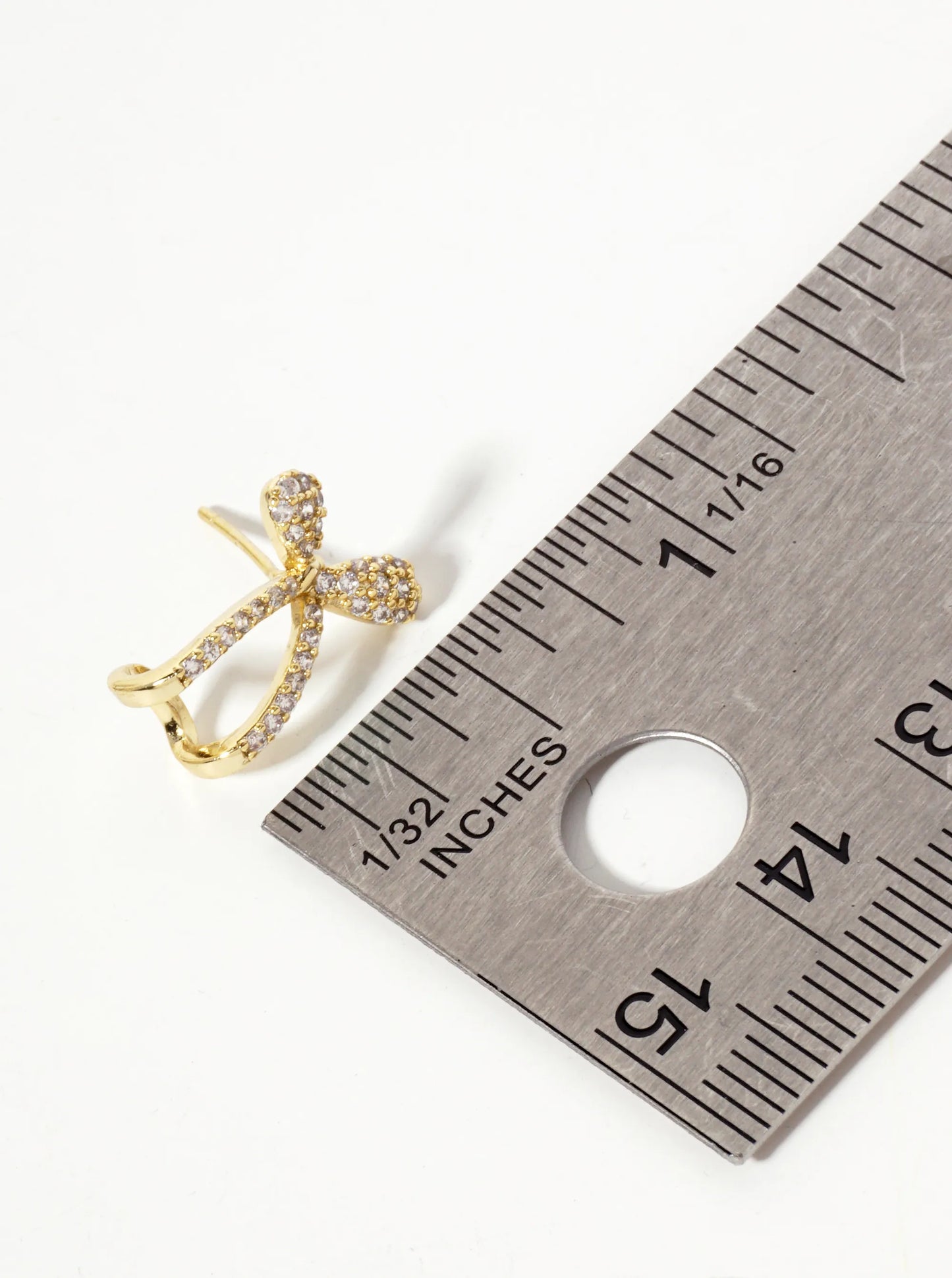 18K-Gold-Dipped Pave-Set CZ 15mm Bow Open Huggie Hoop Earrings