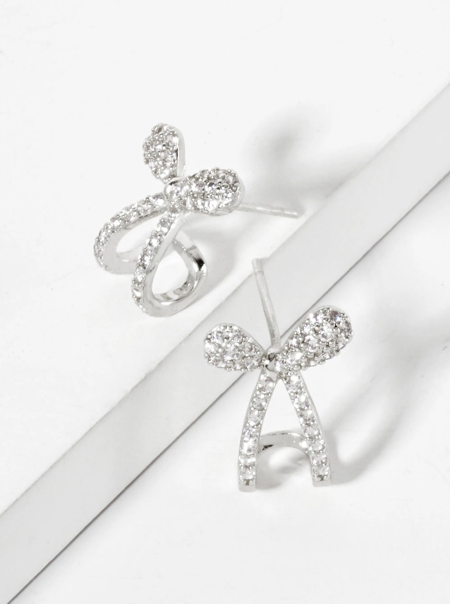 18K-Gold-Dipped Pave-Set CZ 15mm Bow Open Huggie Hoop Earrings