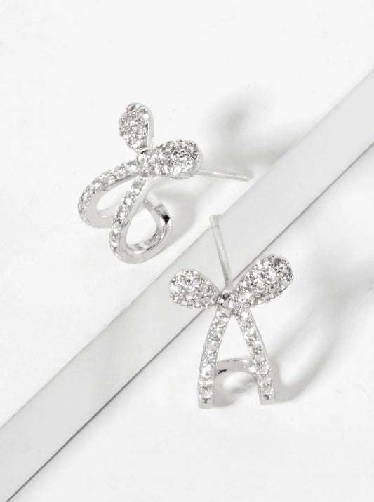 18K-Gold-Dipped Pave-Set CZ 15mm Bow Open Huggie Hoop Earrings