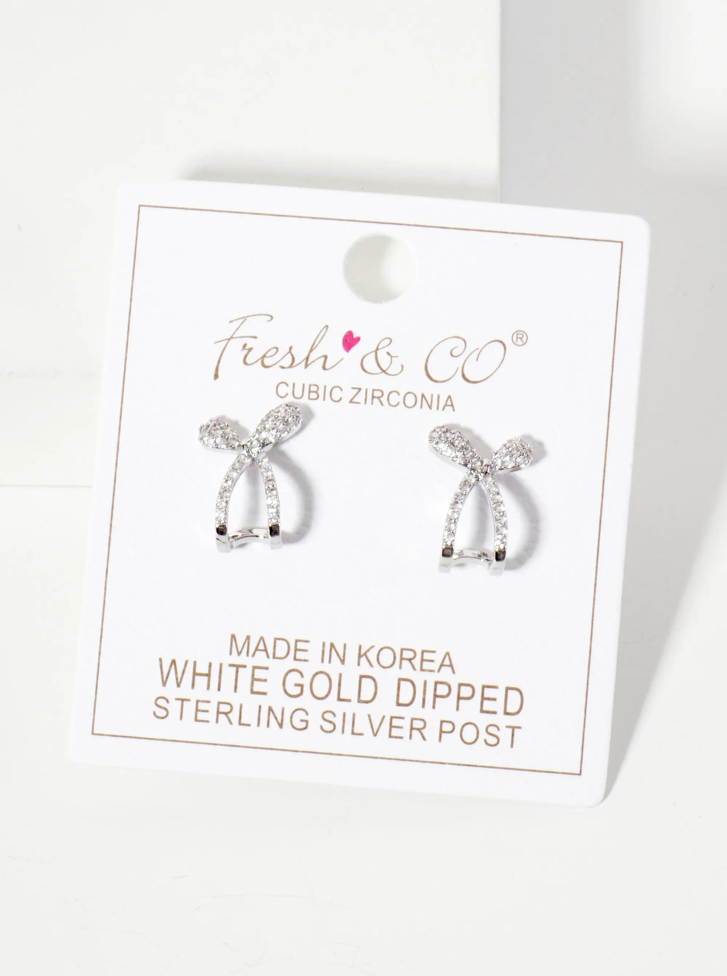 18K-Gold-Dipped Pave-Set CZ 15mm Bow Open Huggie Hoop Earrings