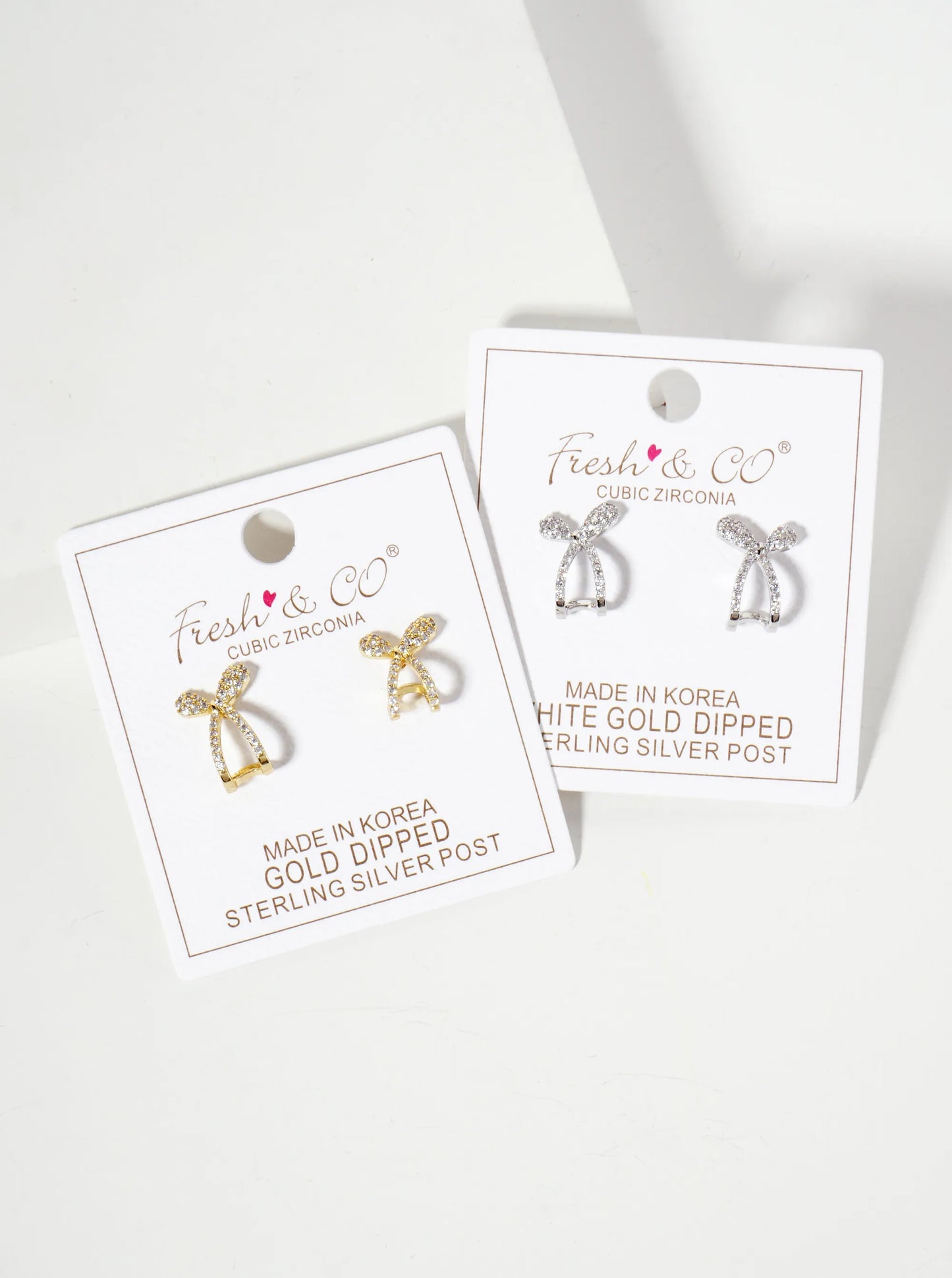 18K-Gold-Dipped Pave-Set CZ 15mm Bow Open Huggie Hoop Earrings