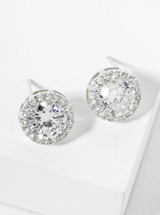 18K Gold Dipped Pave Set CZ 4-Prong 7mm Stone Stud Earrings