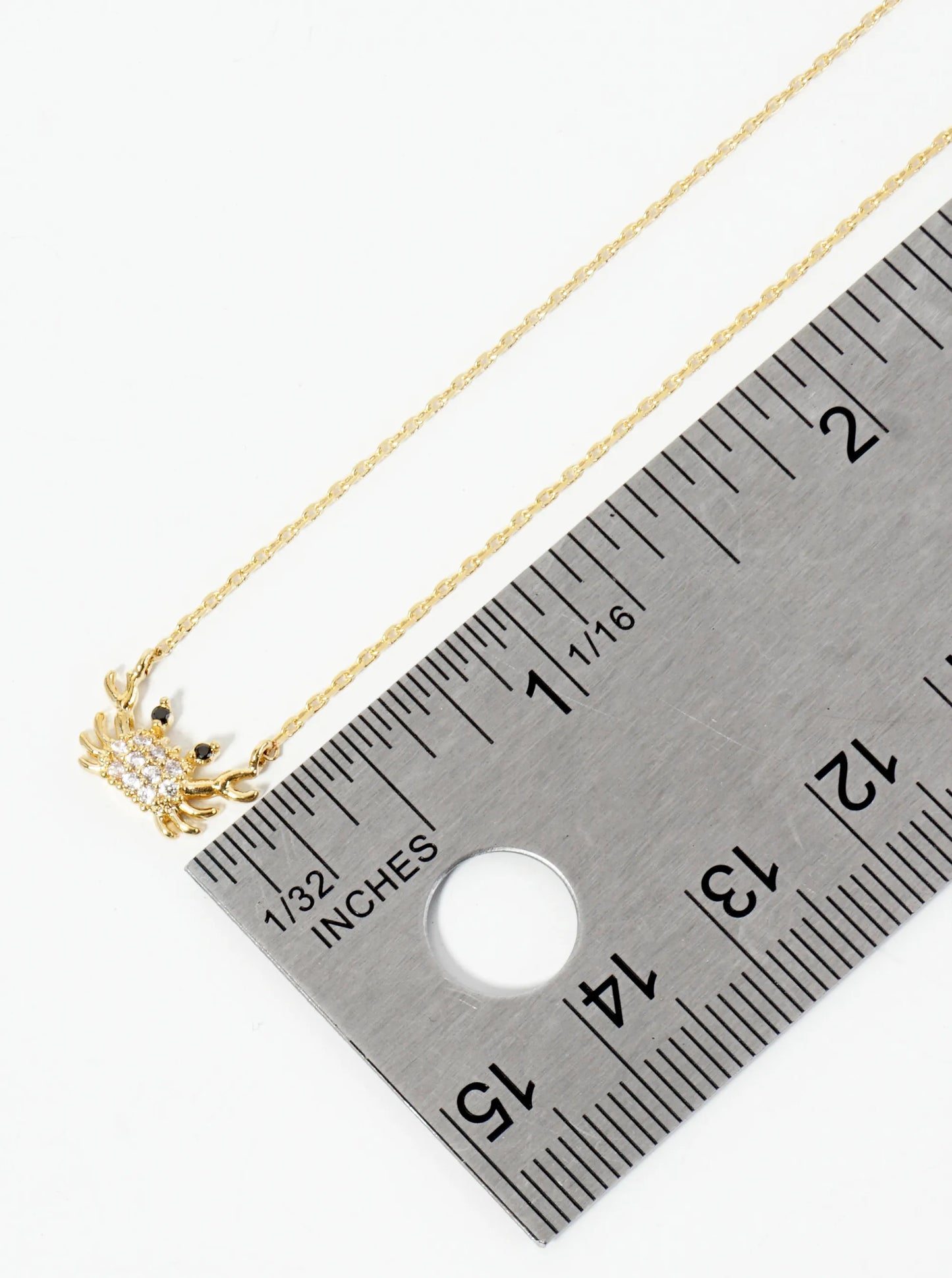 18K Gold Dipped Pave Set CZ 7mm Crab Pendant Necklace