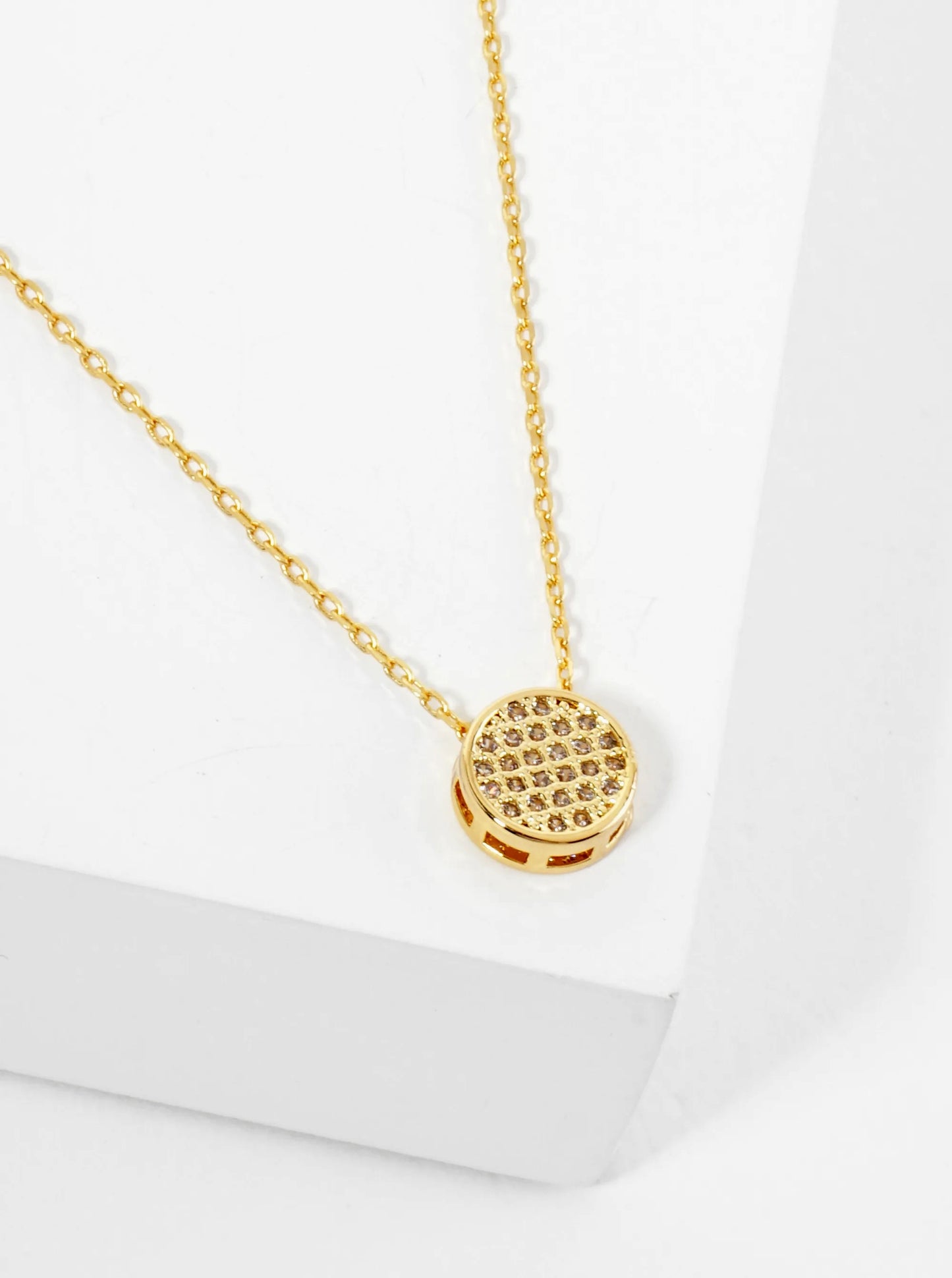 18K Gold Dipped Pave Set CZ 8mm Round Pendant Necklace