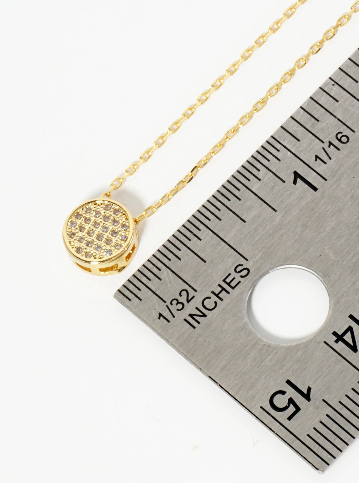 18K Gold Dipped Pave Set CZ 8mm Round Pendant Necklace