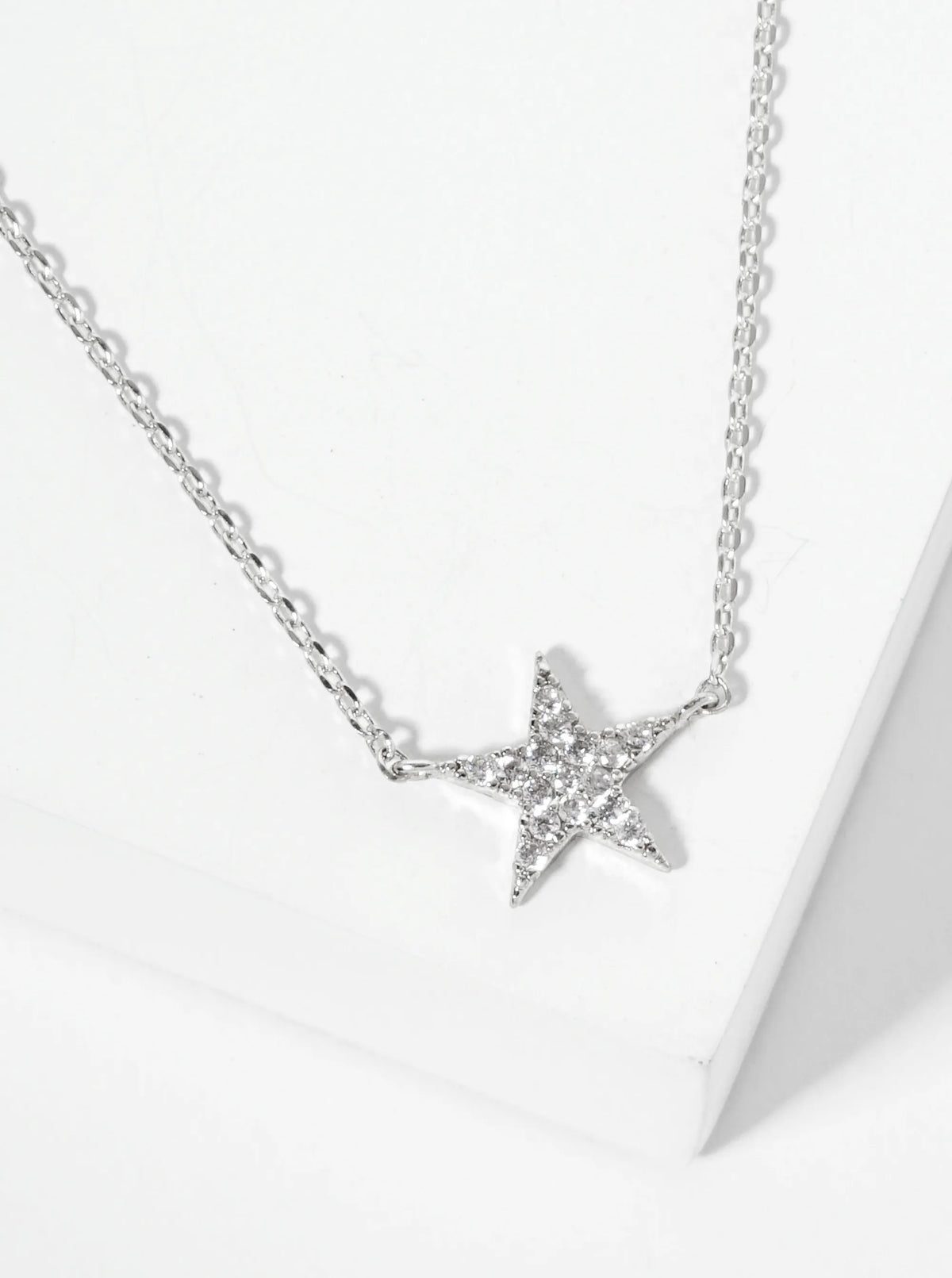 18K Gold Dipped Pave Set CZ 9mm Star Pendant Necklace