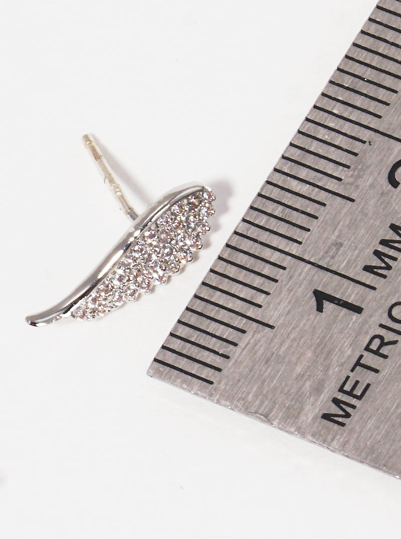 18K Gold Dipped Pave Set CZ Angle Wings Stud Earrings