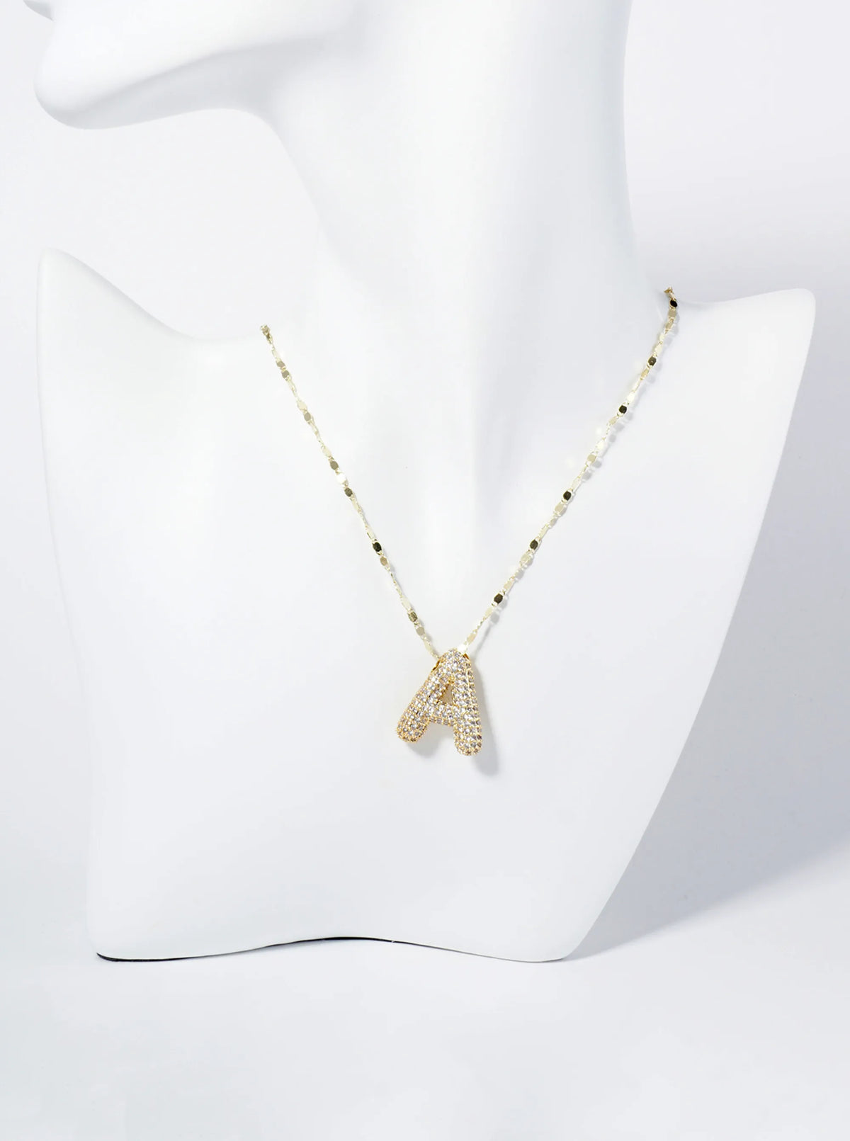 18K Gold Dipped Pave Set CZ Bubble Initial Pendant Necklace