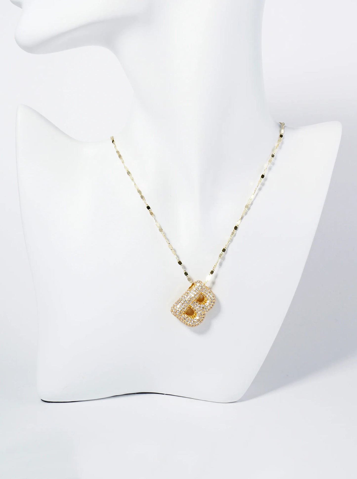 18K Gold Dipped Pave Set CZ Bubble Initial Pendant Necklace
