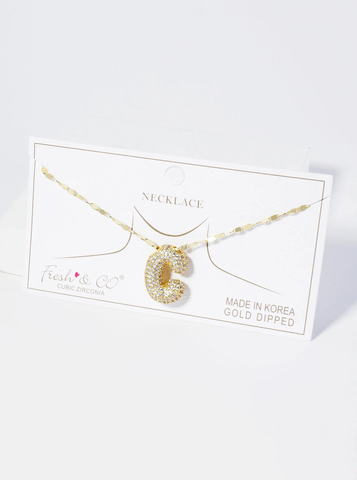 18K Gold Dipped Pave Set CZ Bubble Initial Pendant Necklace