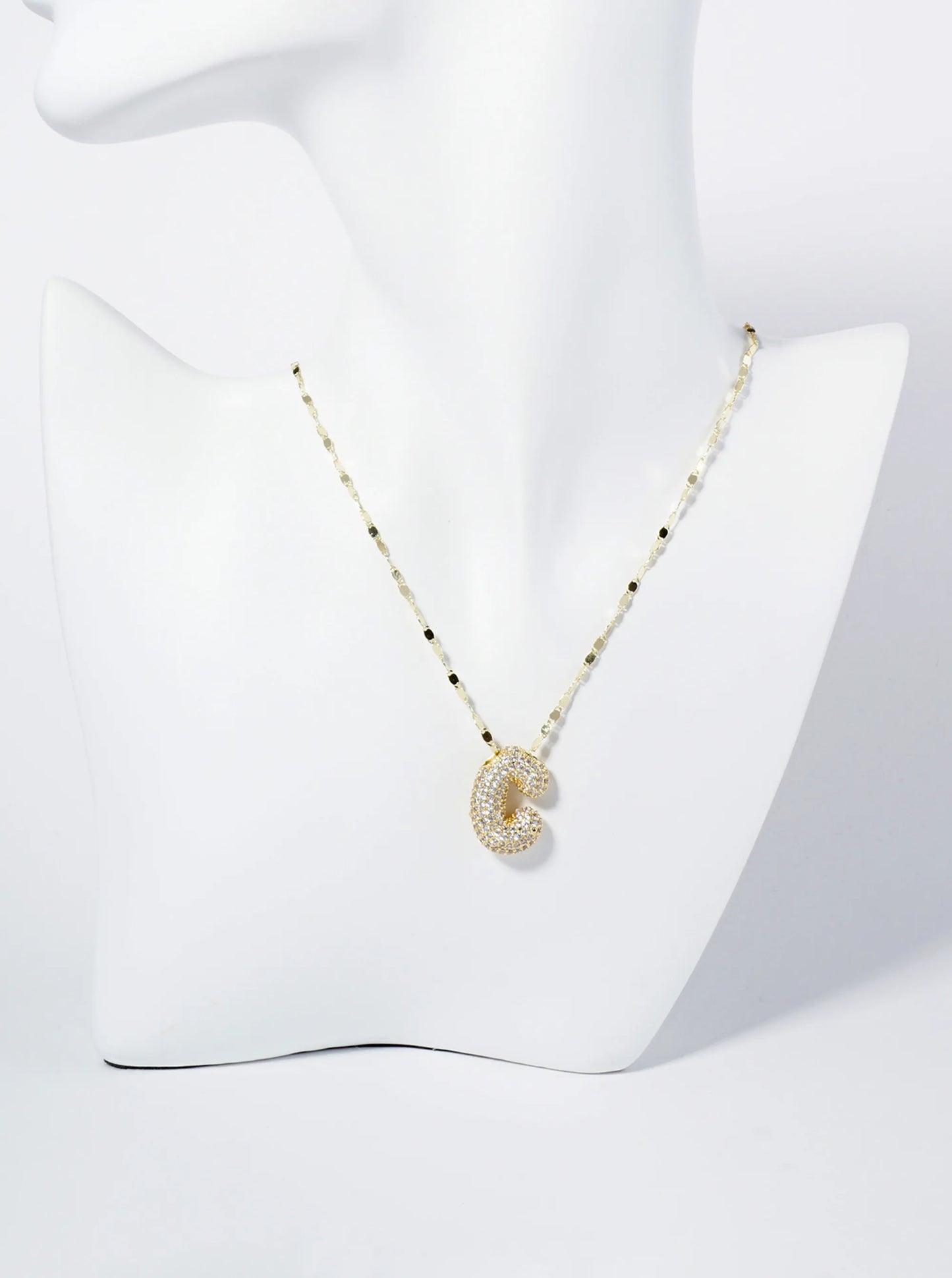 18K Gold Dipped Pave Set CZ Bubble Initial Pendant Necklace