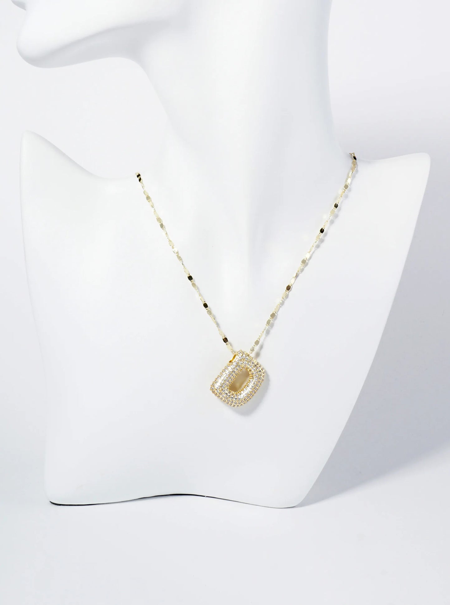 18K Gold Dipped Pave Set CZ Bubble Initial Pendant Necklace
