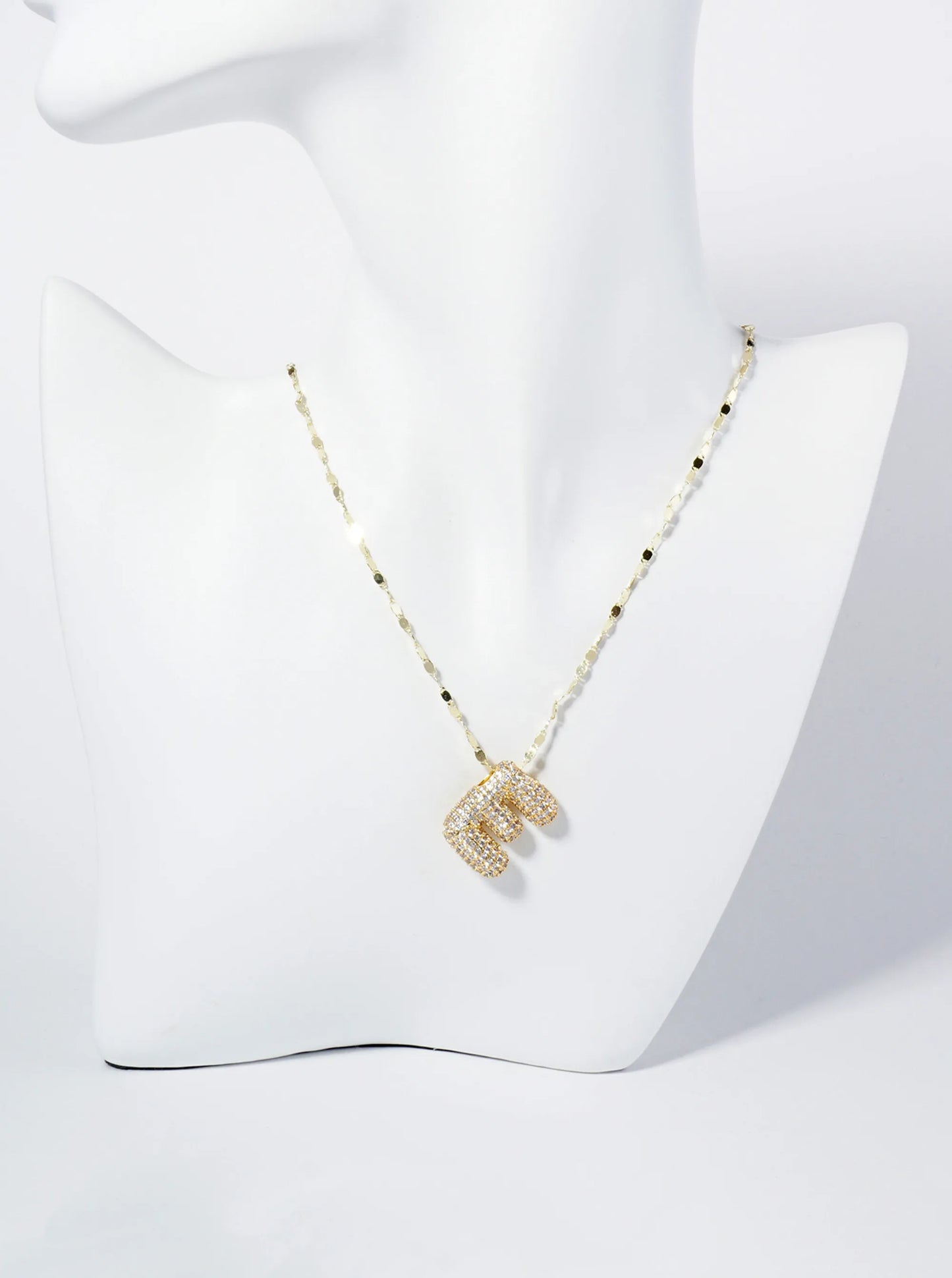 18K Gold Dipped Pave Set CZ Bubble Initial Pendant Necklace