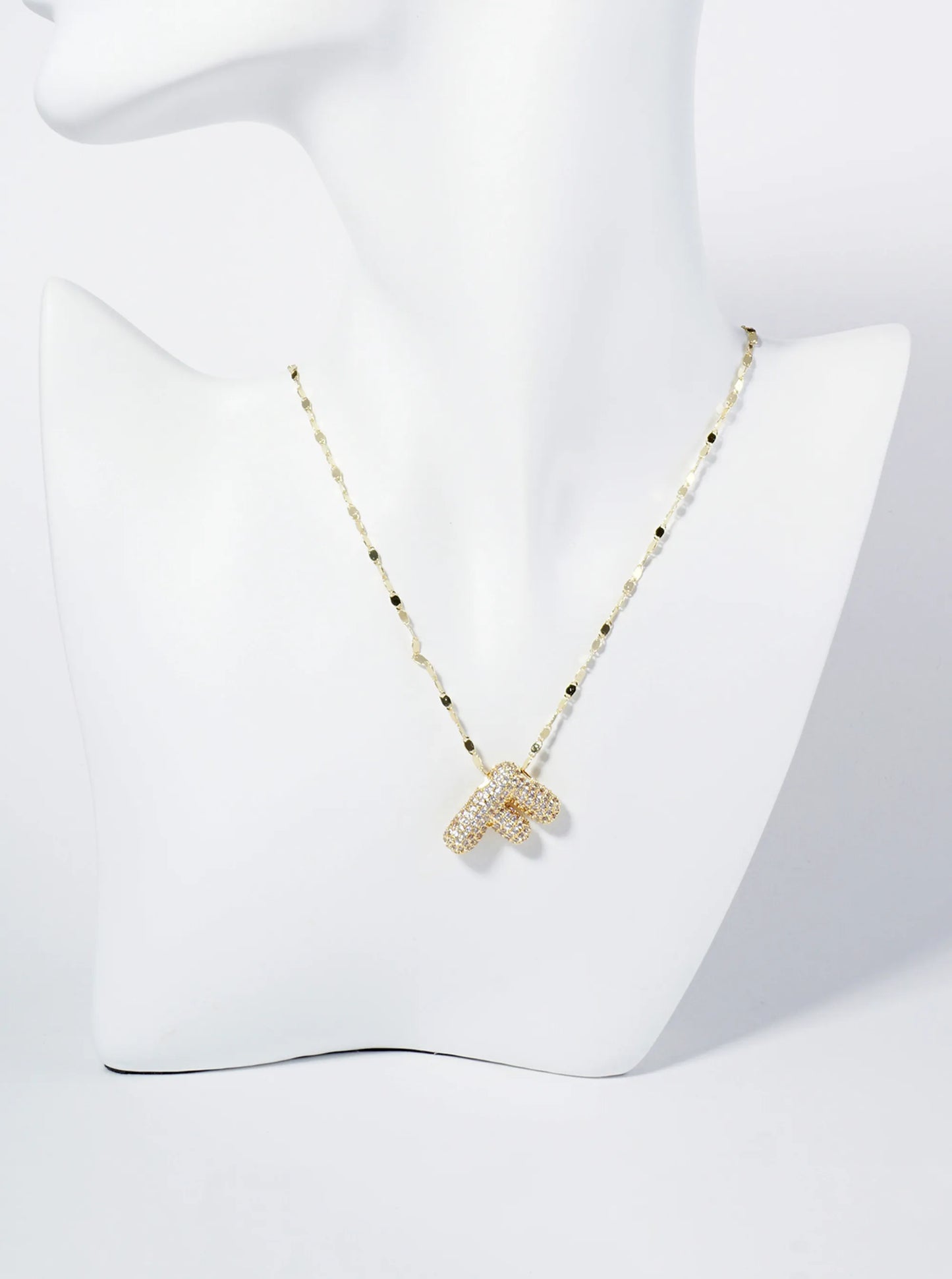 18K Gold Dipped Pave Set CZ Bubble Initial Pendant Necklace