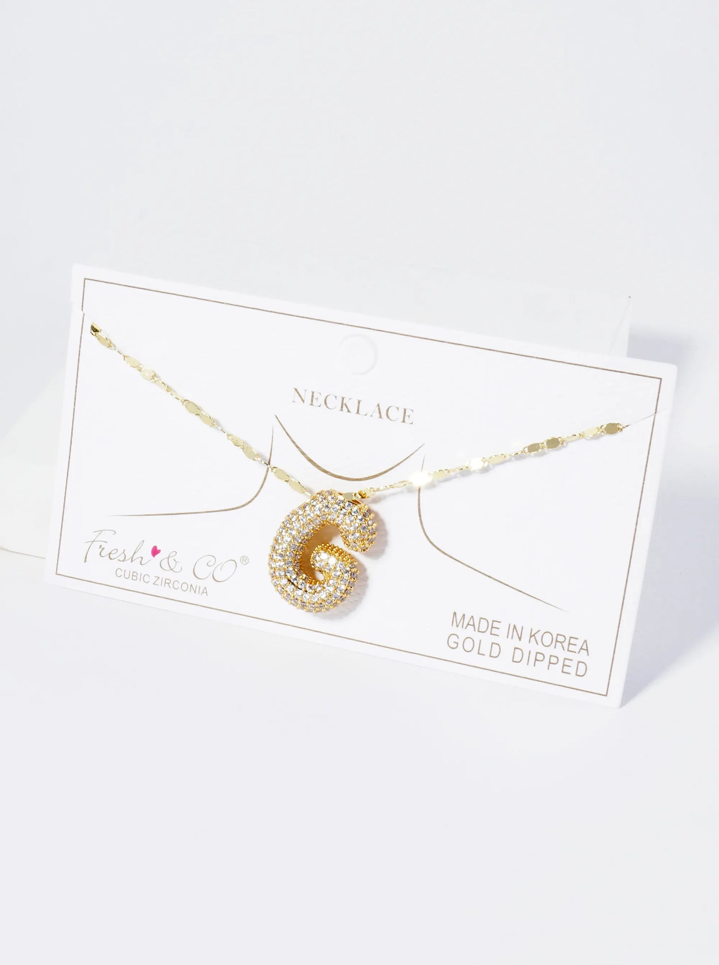 18K Gold Dipped Pave Set CZ Bubble Initial Pendant Necklace