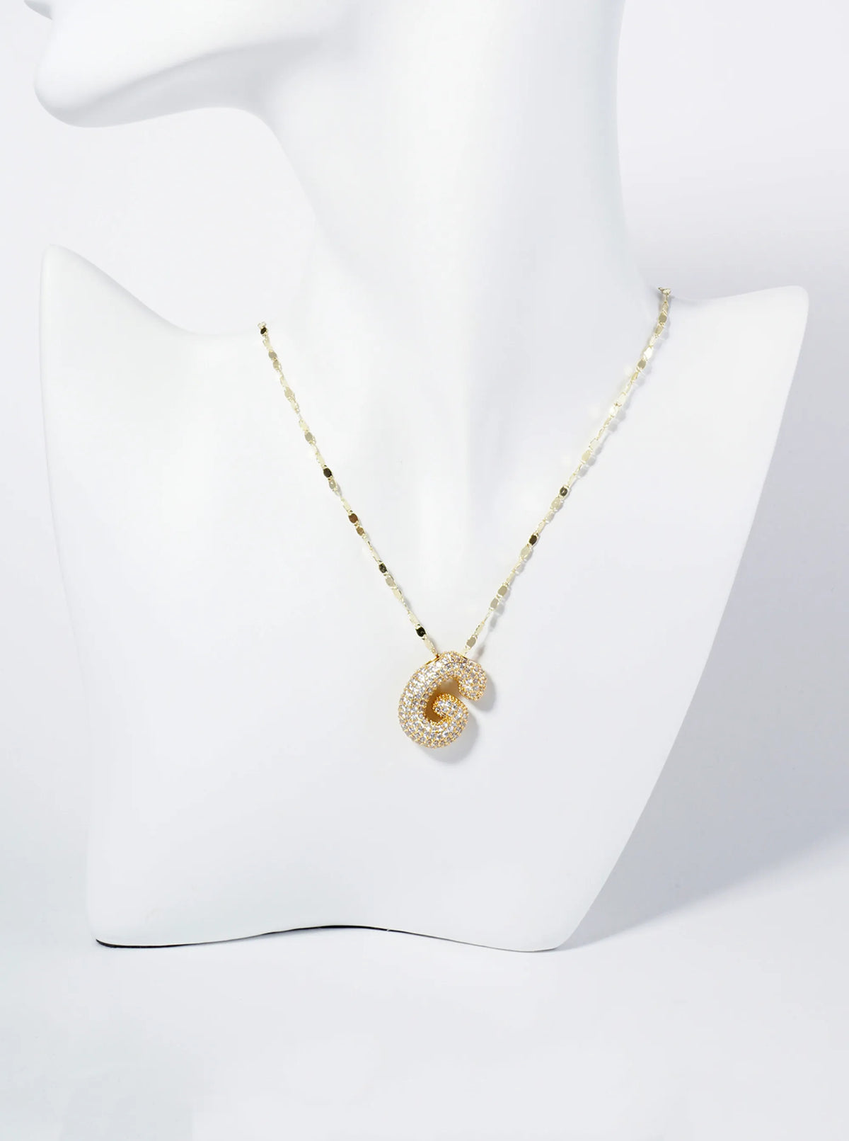 18K Gold Dipped Pave Set CZ Bubble Initial Pendant Necklace