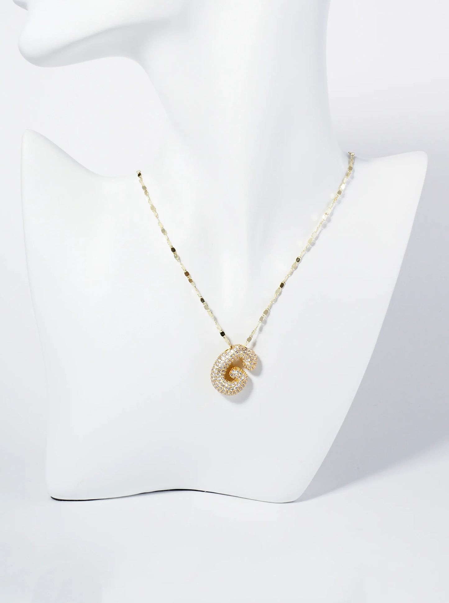 18K Gold Dipped Pave Set CZ Bubble Initial Pendant Necklace