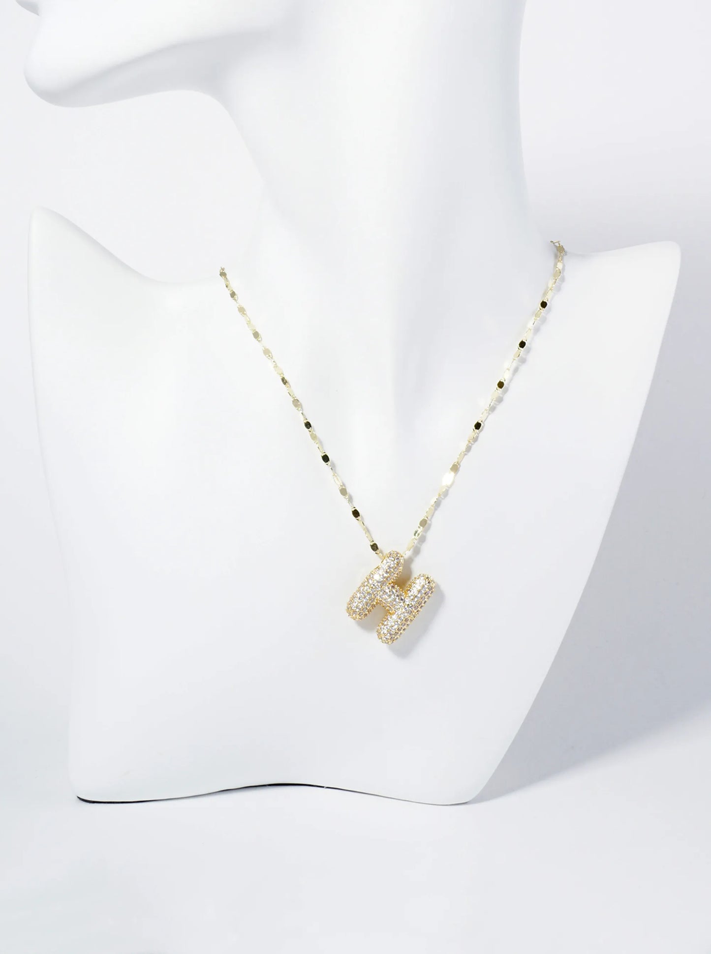 18K Gold Dipped Pave Set CZ Bubble Initial Pendant Necklace