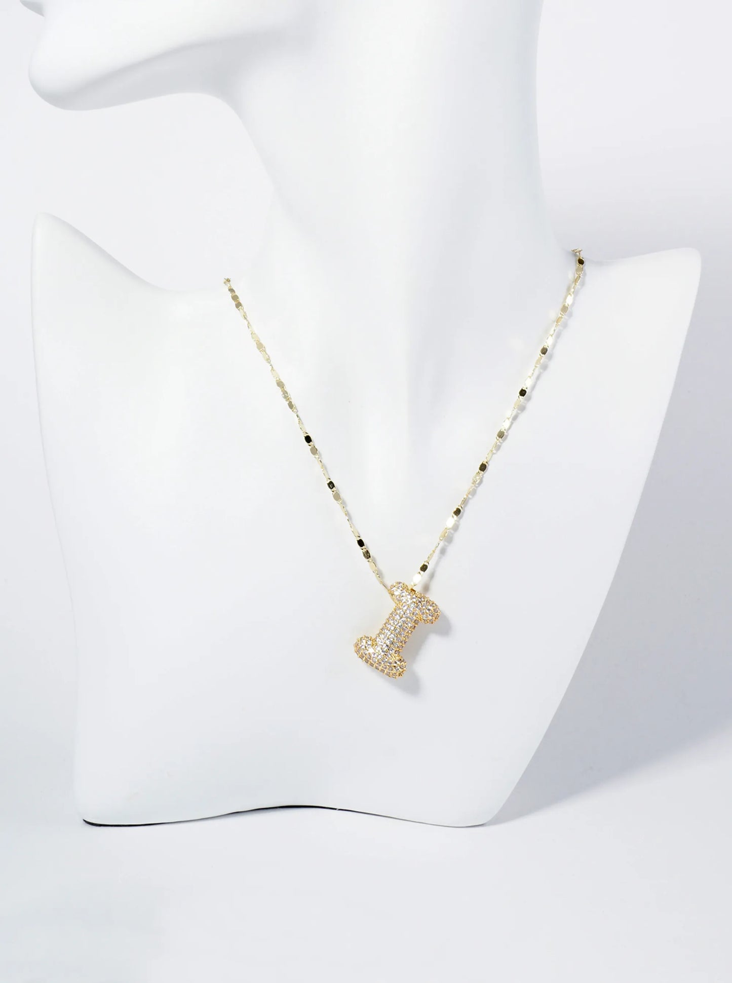 18K Gold Dipped Pave Set CZ Bubble Initial Pendant Necklace