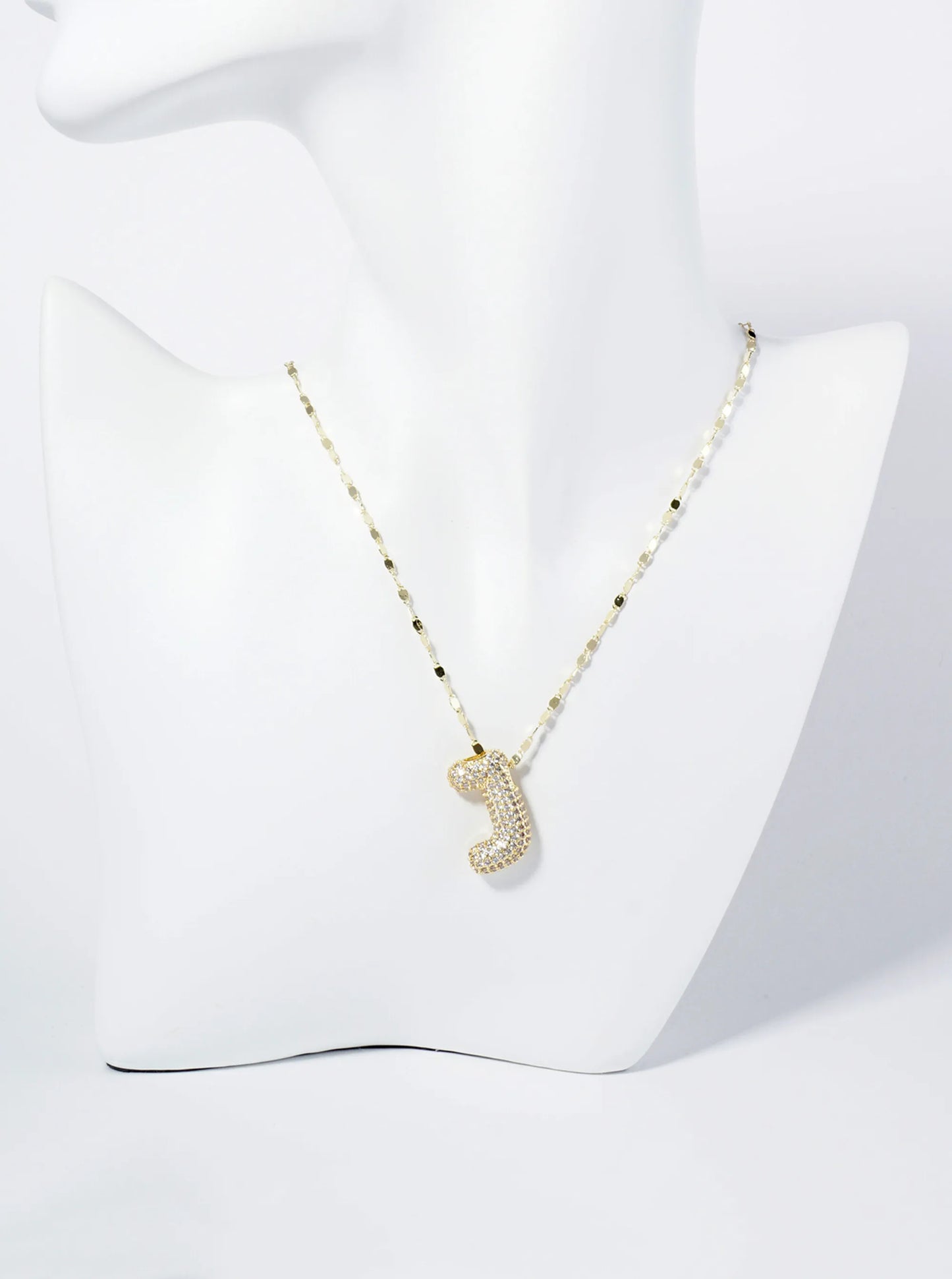 18K Gold Dipped Pave Set CZ Bubble Initial Pendant Necklace