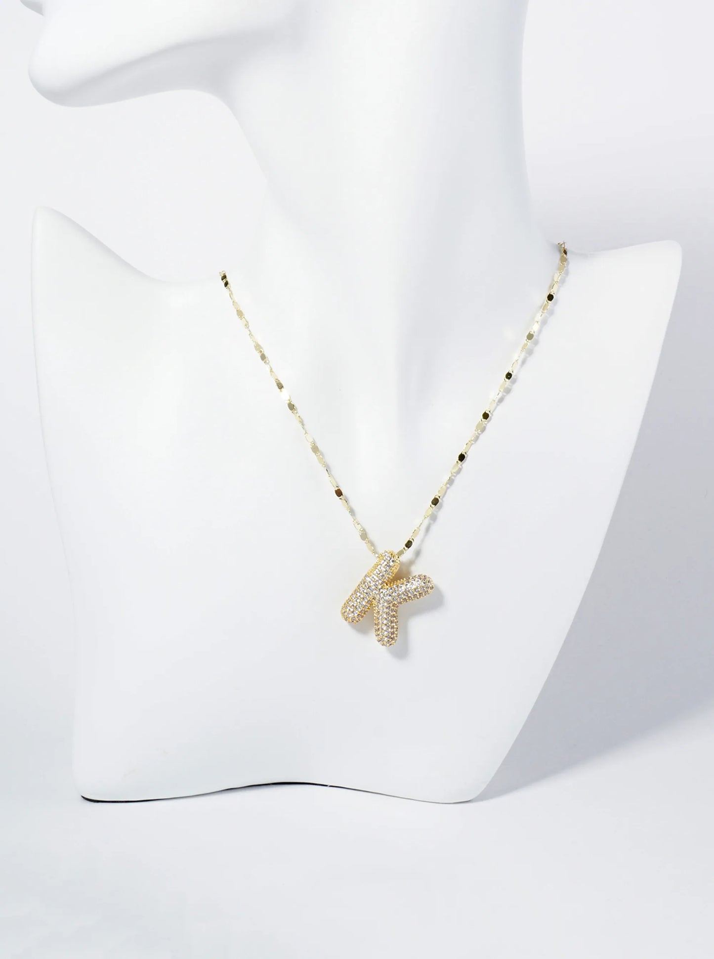 18K Gold Dipped Pave Set CZ Bubble Initial Pendant Necklace