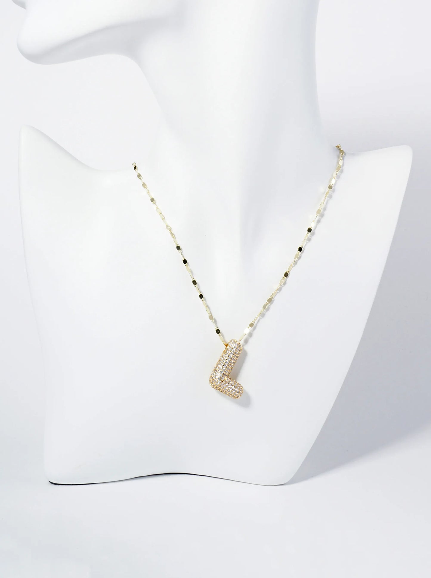 18K Gold Dipped Pave Set CZ Bubble Initial Pendant Necklace
