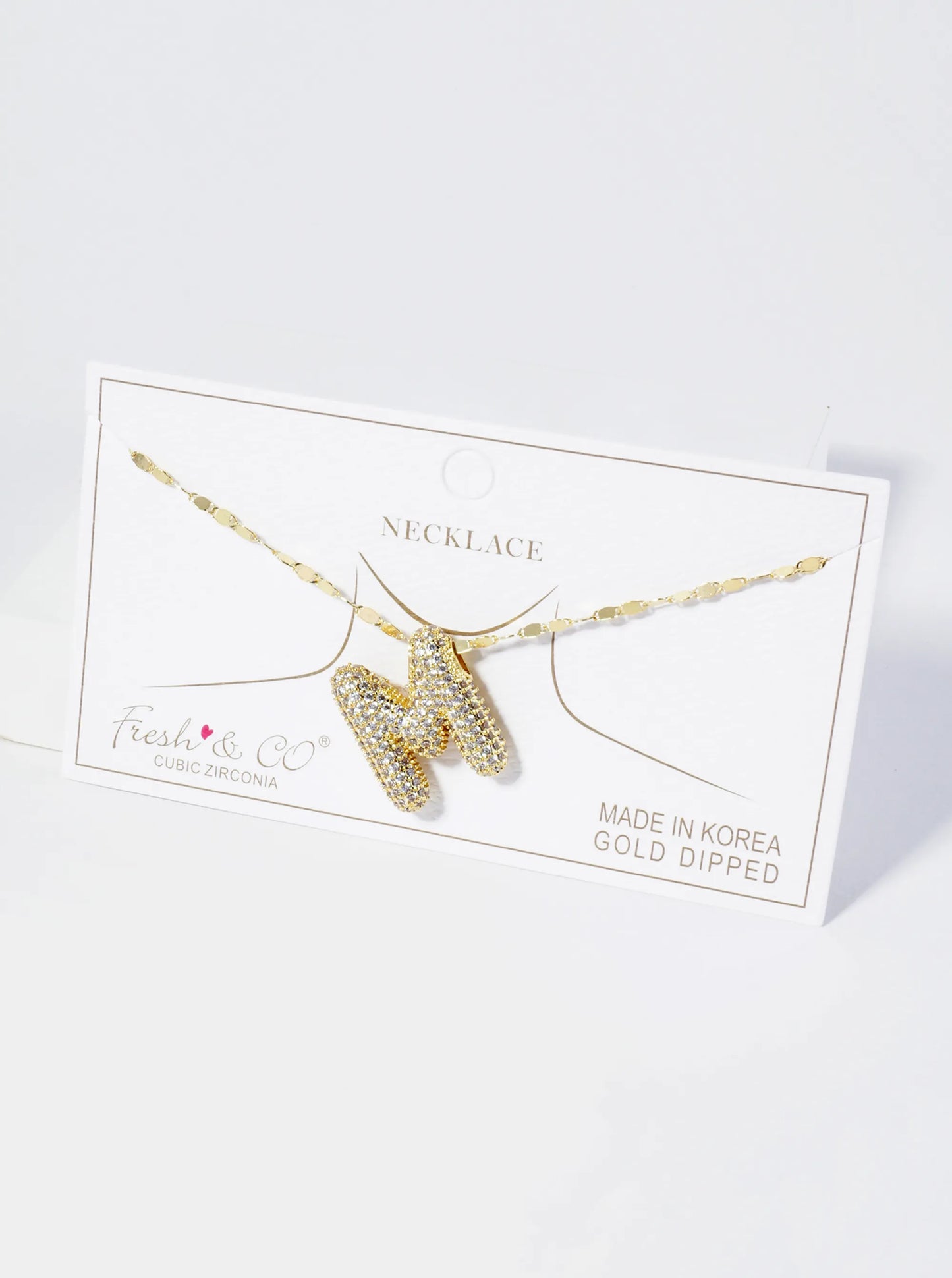 18K Gold Dipped Pave Set CZ Bubble Initial Pendant Necklace