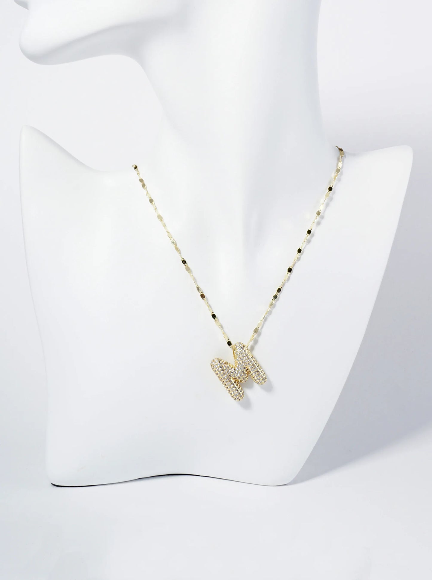 18K Gold Dipped Pave Set CZ Bubble Initial Pendant Necklace