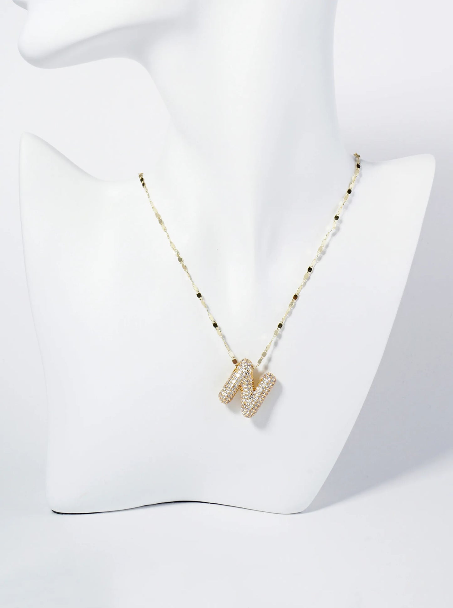 18K Gold Dipped Pave Set CZ Bubble Initial Pendant Necklace