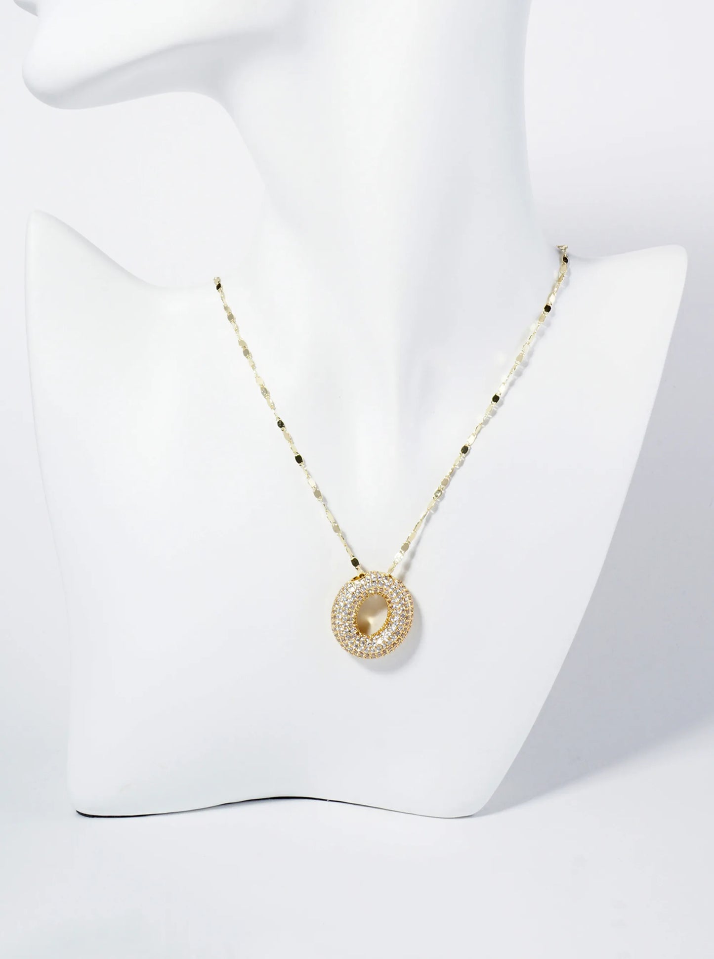 18K Gold Dipped Pave Set CZ Bubble Initial Pendant Necklace