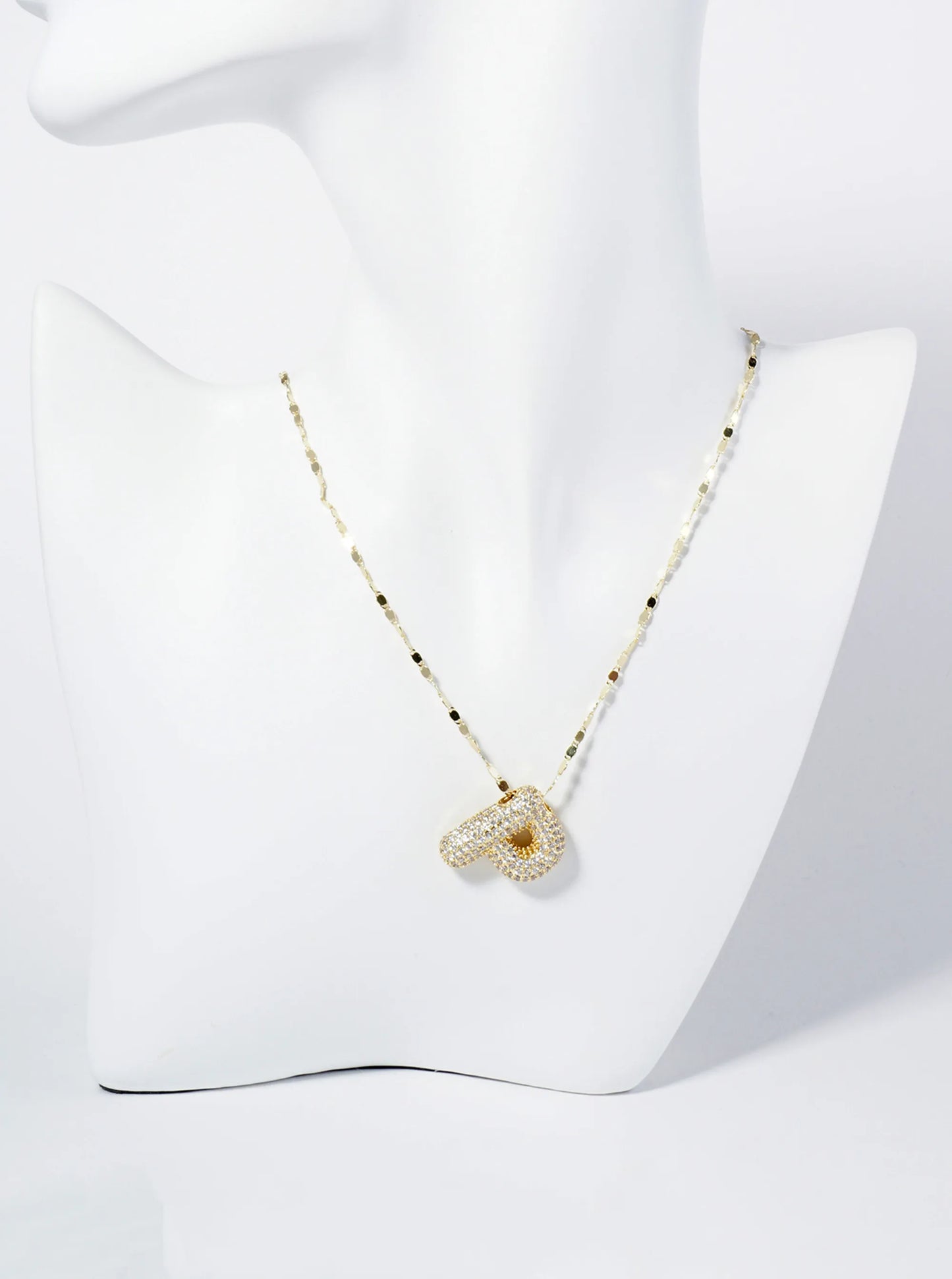 18K Gold Dipped Pave Set CZ Bubble Initial Pendant Necklace