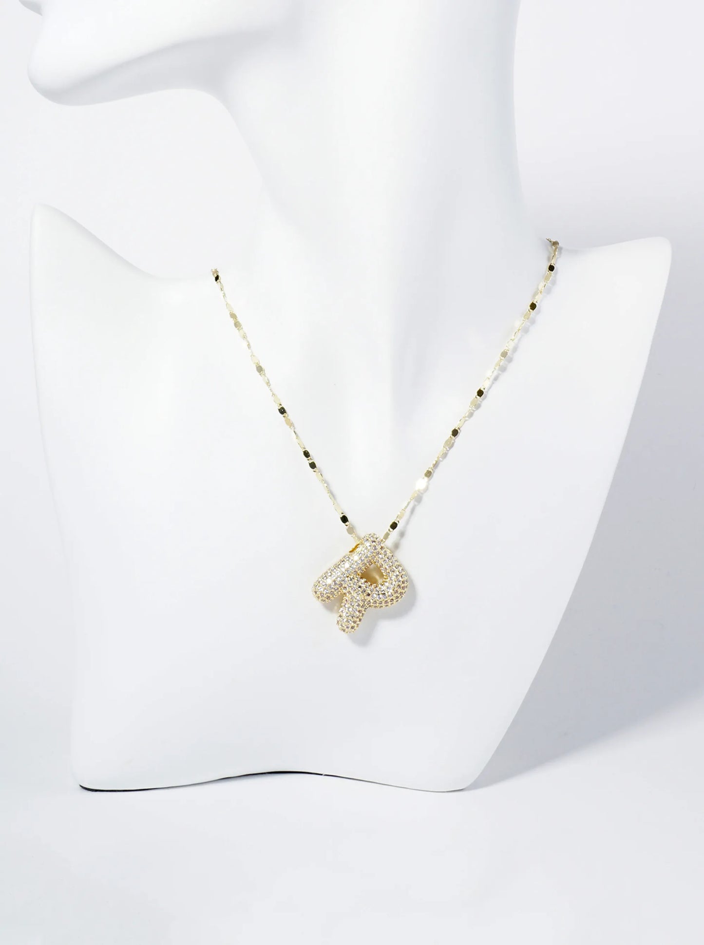 18K Gold Dipped Pave Set CZ Bubble Initial Pendant Necklace