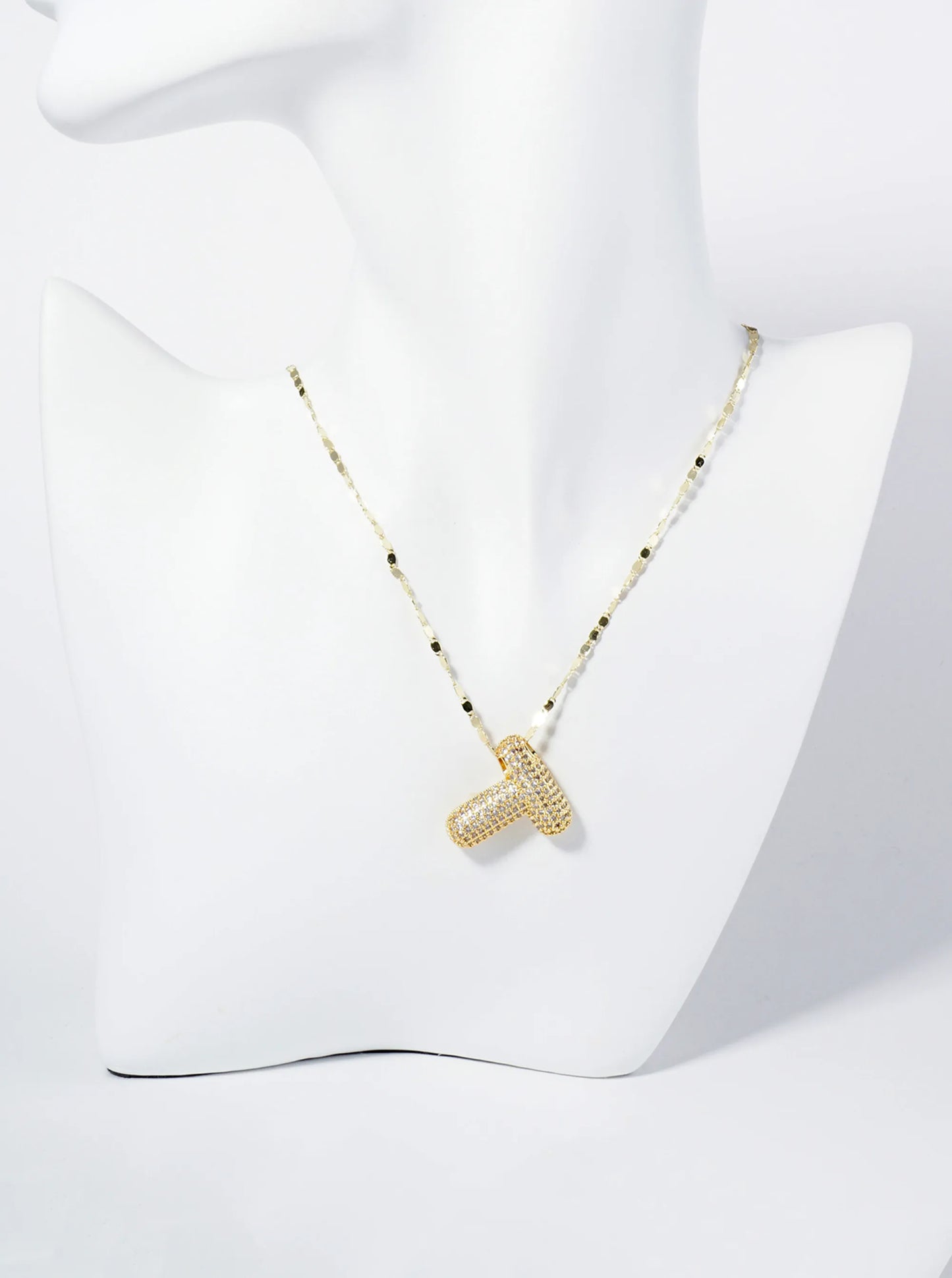 18K Gold Dipped Pave Set CZ Bubble Initial Pendant Necklace