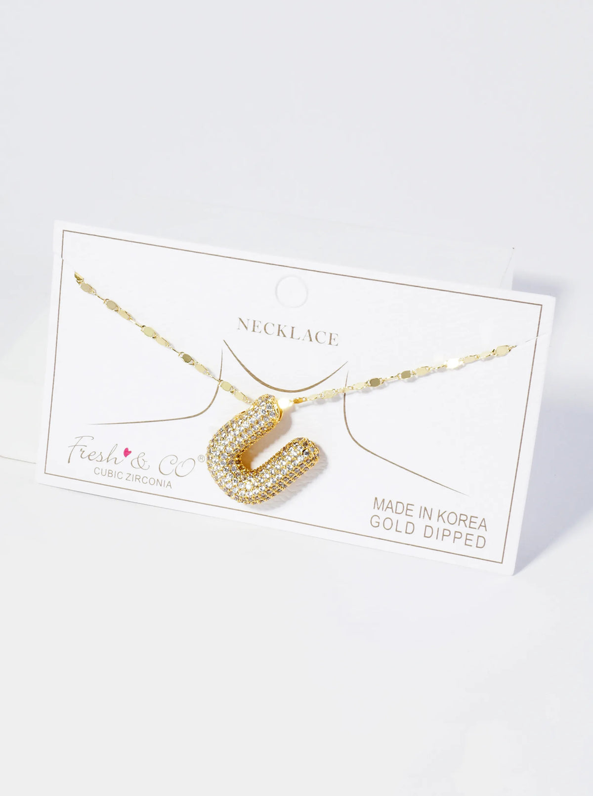 18K Gold Dipped Pave Set CZ Bubble Initial Pendant Necklace