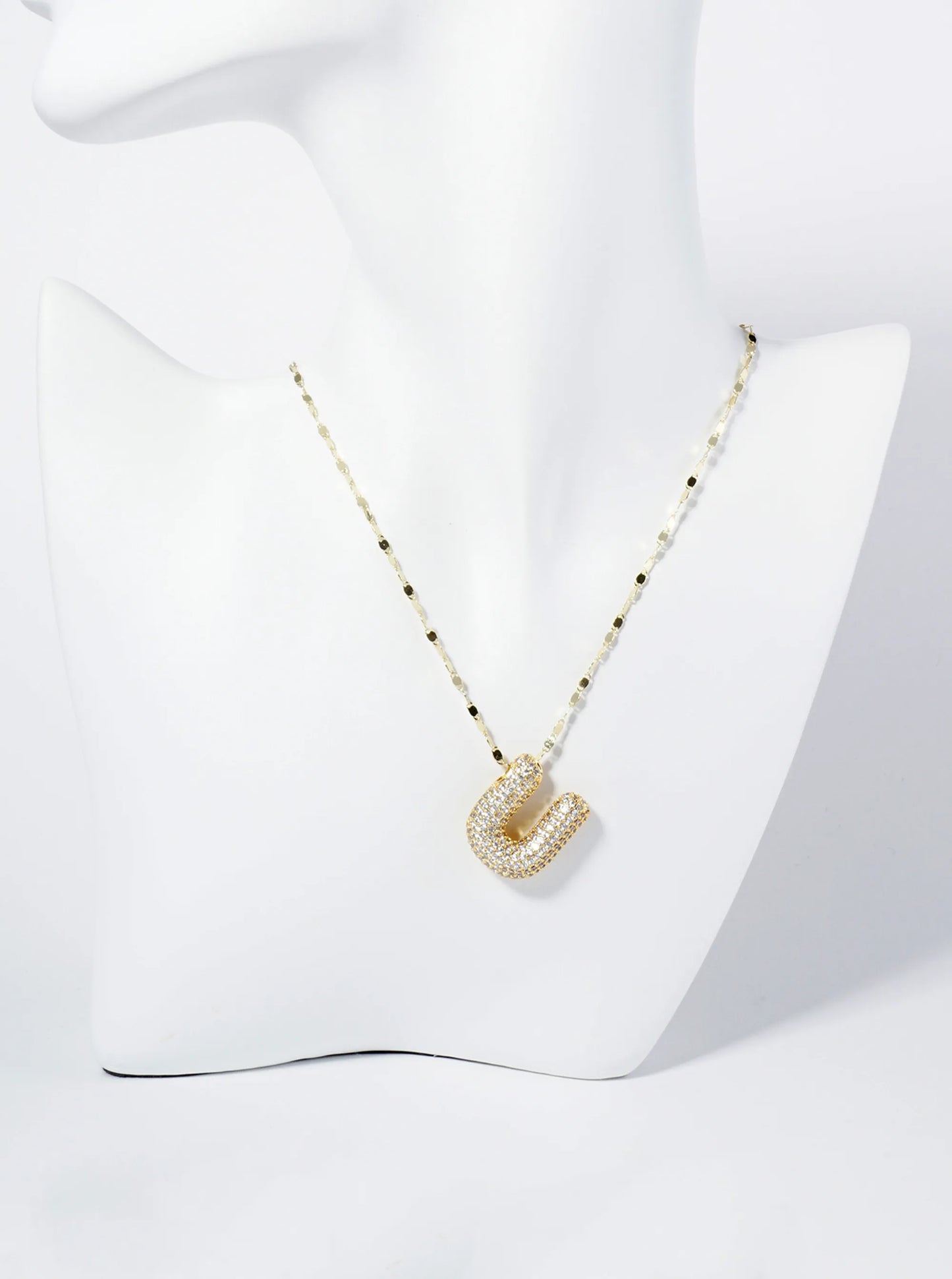 18K Gold Dipped Pave Set CZ Bubble Initial Pendant Necklace