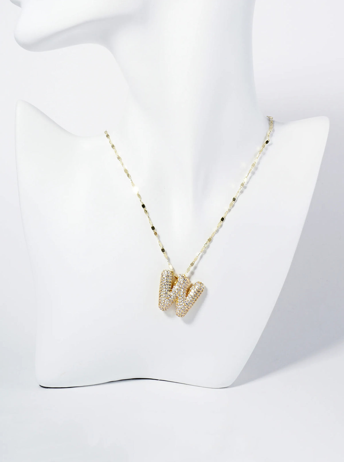 18K Gold Dipped Pave Set CZ Bubble Initial Pendant Necklace