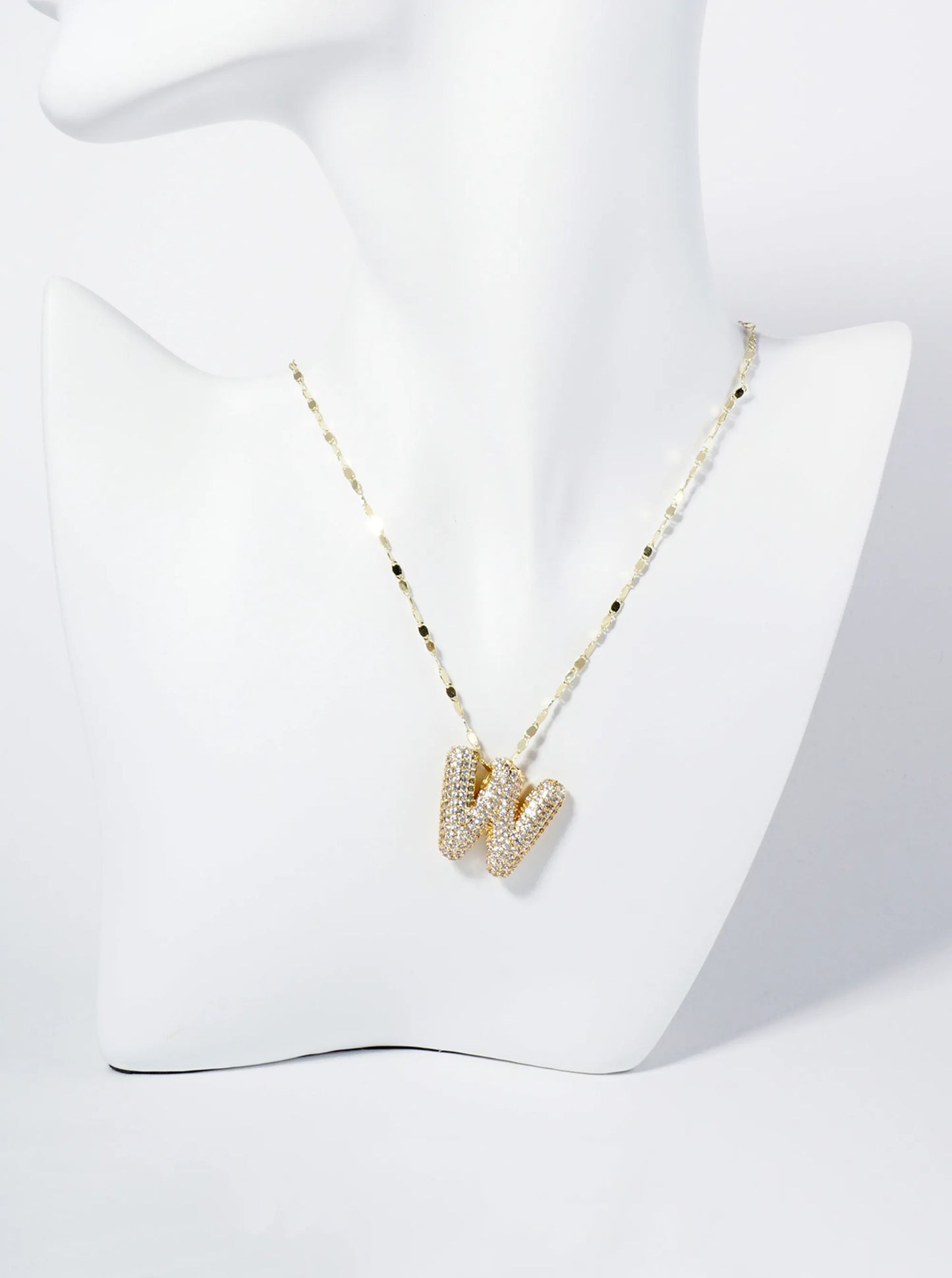 18K Gold Dipped Pave Set CZ Bubble Initial Pendant Necklace