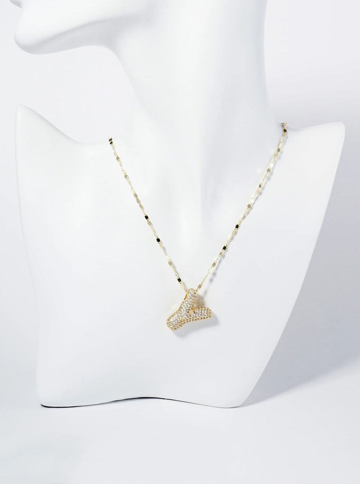 18K Gold Dipped Pave Set CZ Bubble Initial Pendant Necklace