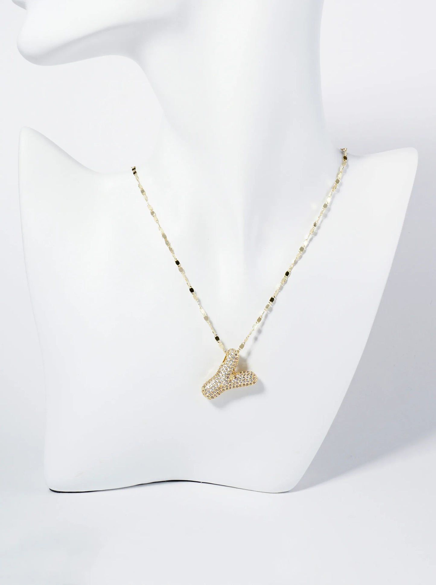 18K Gold Dipped Pave Set CZ Bubble Initial Pendant Necklace