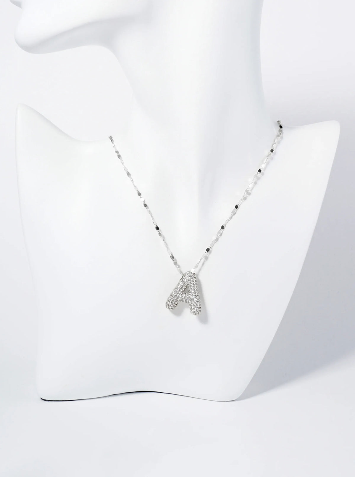 18K Gold Dipped Pave Set CZ Bubble Initial Pendant Necklace