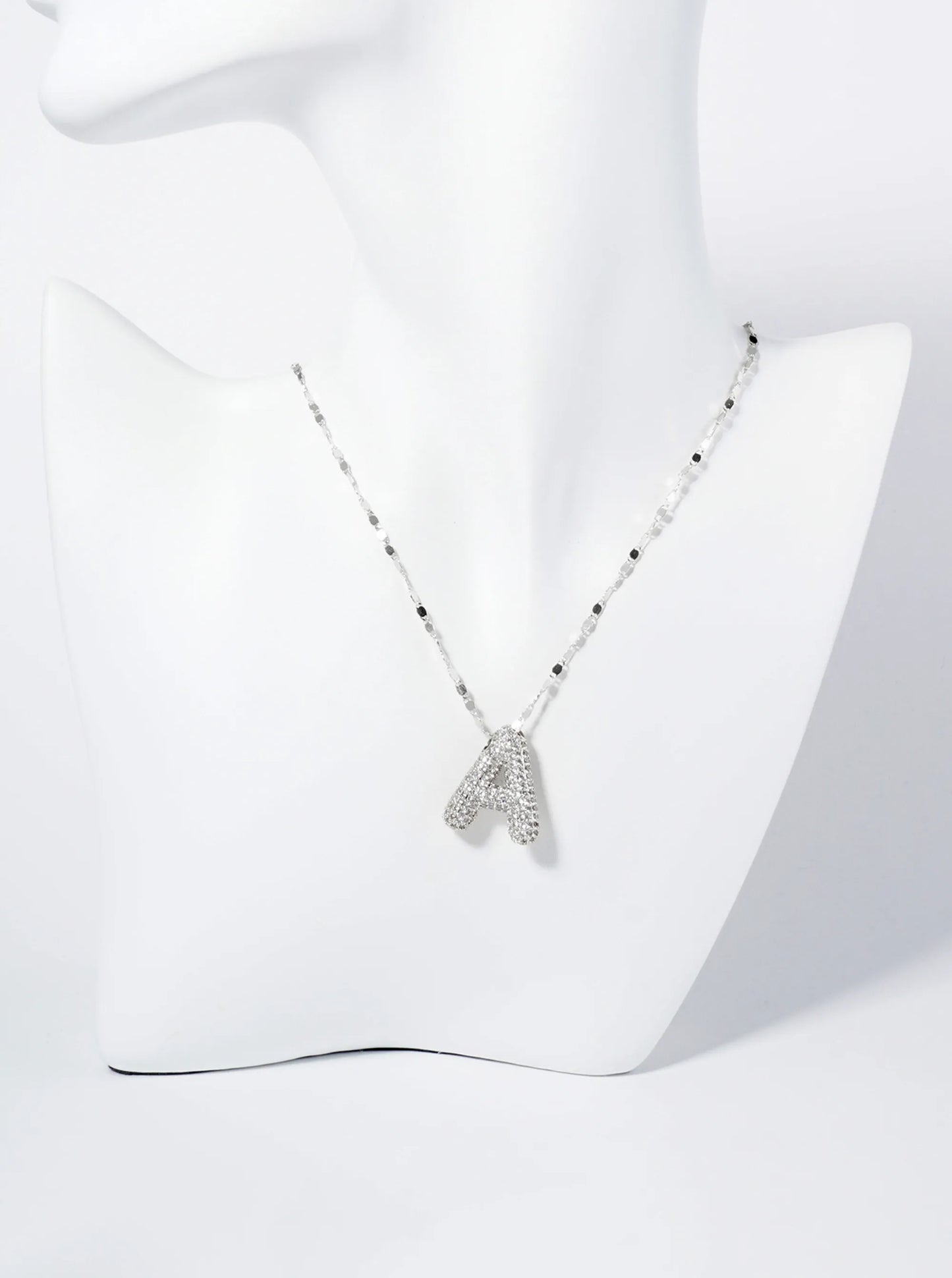 18K Gold Dipped Pave Set CZ Bubble Initial Pendant Necklace