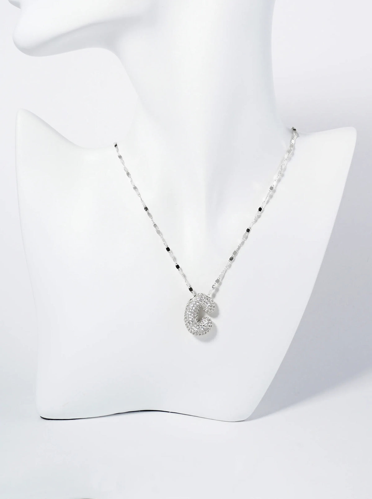 18K Gold Dipped Pave Set CZ Bubble Initial Pendant Necklace