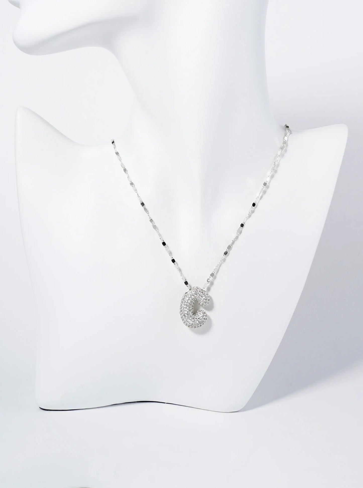 18K Gold Dipped Pave Set CZ Bubble Initial Pendant Necklace