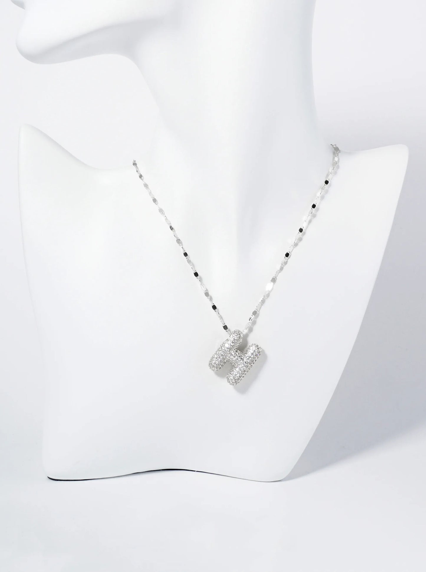 18K Gold Dipped Pave Set CZ Bubble Initial Pendant Necklace